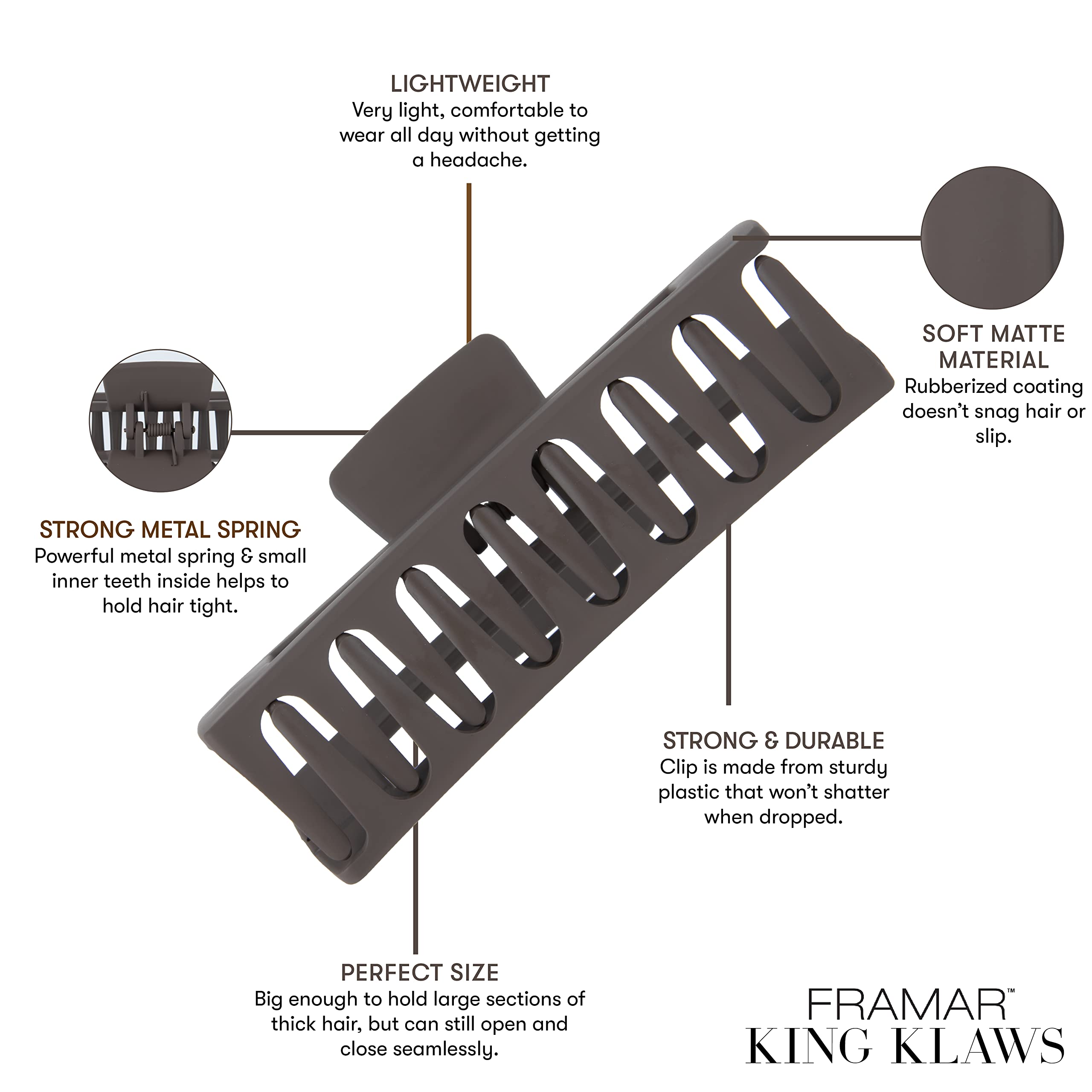 FRAMAR Extra Large Claw Clips for Thick Hair - 6 Pack Strong Hold Non-Slip Matte Hair Claws for Women, Perfect for Ponytails, Buns and Updos - Hair Accessories for Daily Use, Workouts and Beach Days