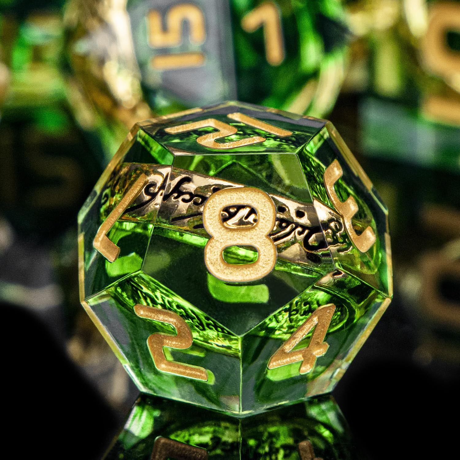 Premium Lord of The Rings Themed Polyhedral Dice Set - 7-Piece Sharp Edge Green RPG Dice (D4 D6 D8 D10 D12 D20) with Collector's Box - Perfect for Dungeons & Dragons, Magic: The Gathering, LOTR Tabletop Games & Fantasy Roleplaying Adventures