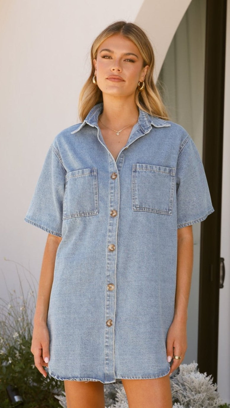 Chaney Button Up Mini Denim Dress - Medium Size | Casual Summer Outfit, Beach Cover Up, and Party Wear for Women