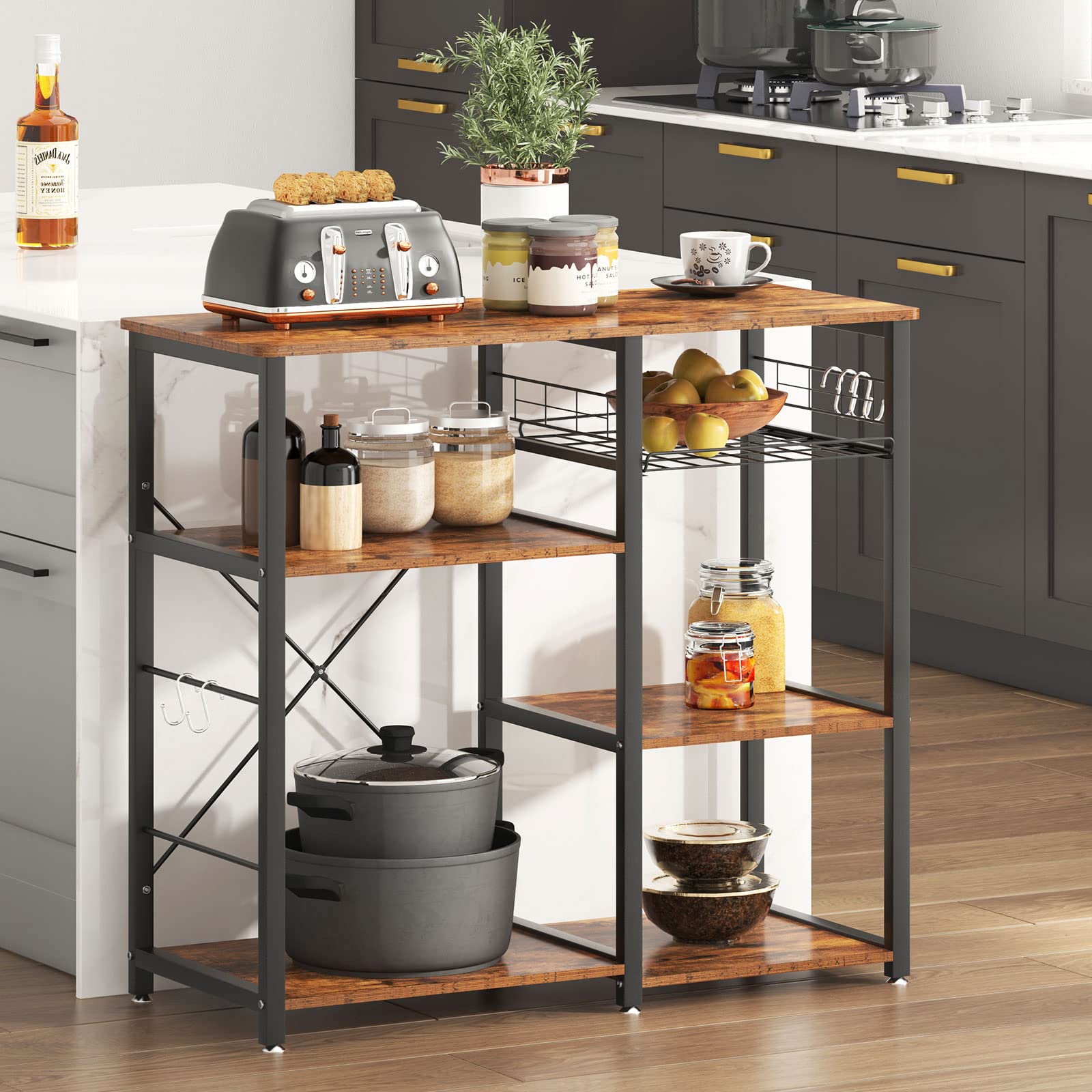 Soges 3-Tier Kitchen Baker's Rack with Microwave Stand - Rustic Brown Storage Cart for Baking, Cooking & Organizing - Perfect for Small Kitchens, Pantries & Home Bakeries