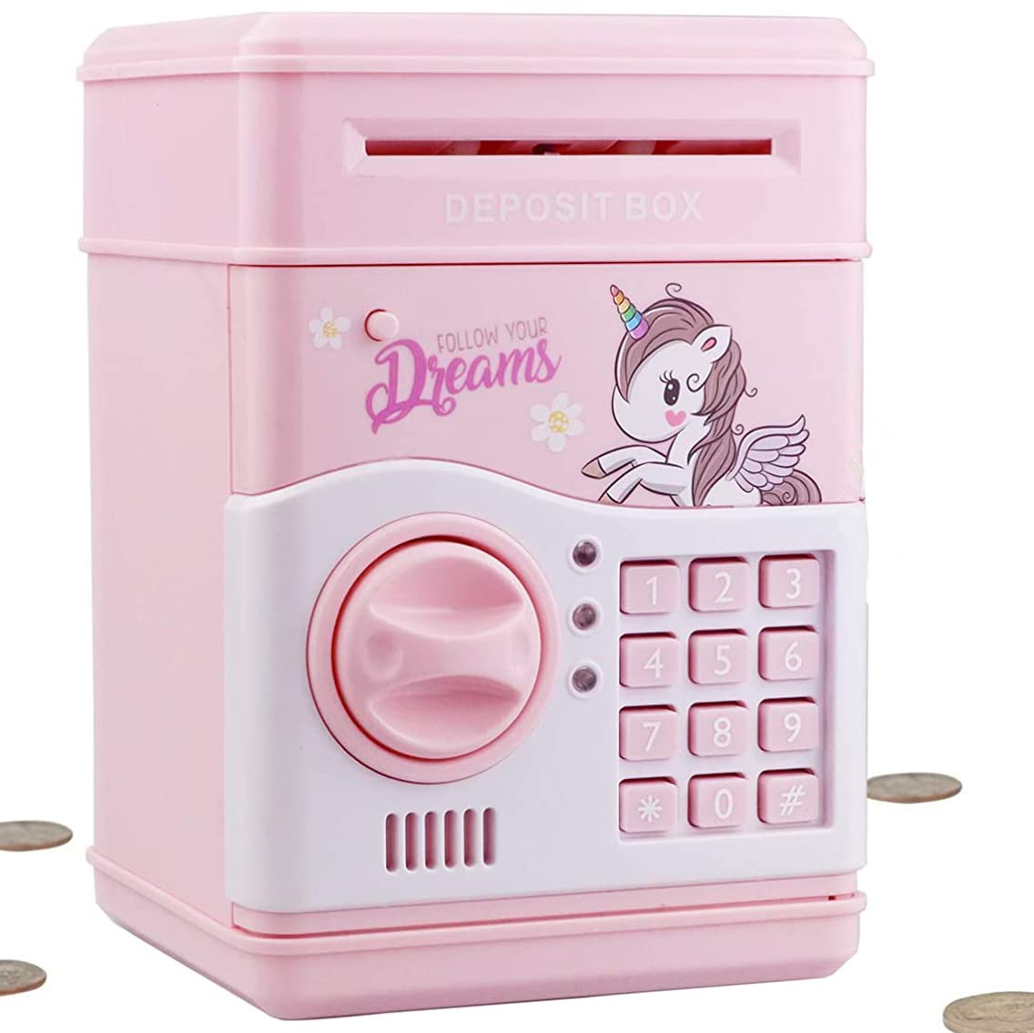 Electronic Piggy Bank Toy for Kids & Girls - Safe Money Bank with Password Lock, Mini ATM Savings Machine for Real Cash - Perfect Gift for Birthdays & Holidays - Teach Saving Habits at Home & School