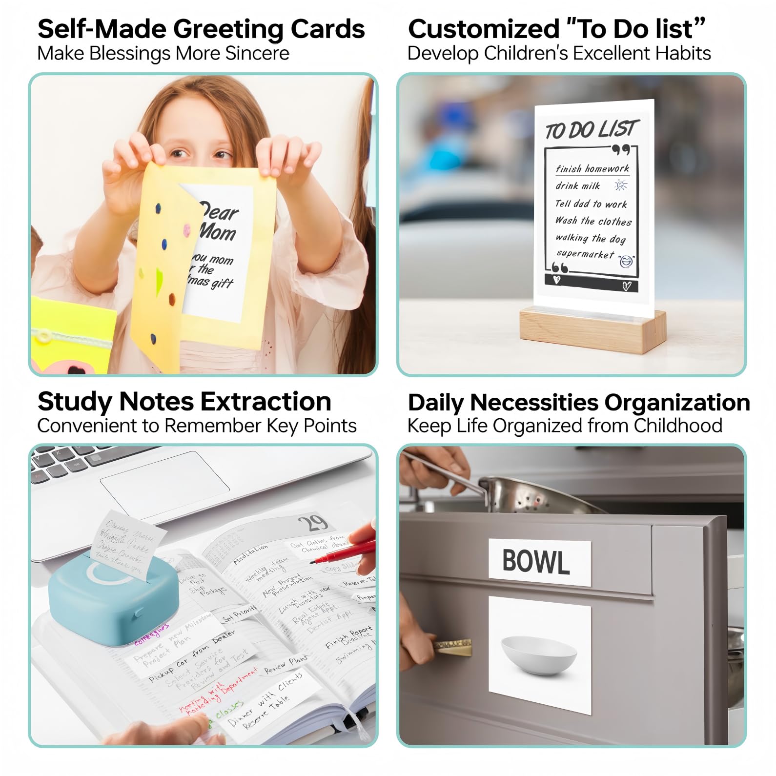 Mini Bluetooth Thermal Sticker Printer with 3 Rolls Paper - Portable Phone Printer for Pictures, Photos & Journals - Wireless DIY Label Maker Compatible with iPhone, Android & Tablets | Perfect for Study Notes, Scrapbooking & Home Organization