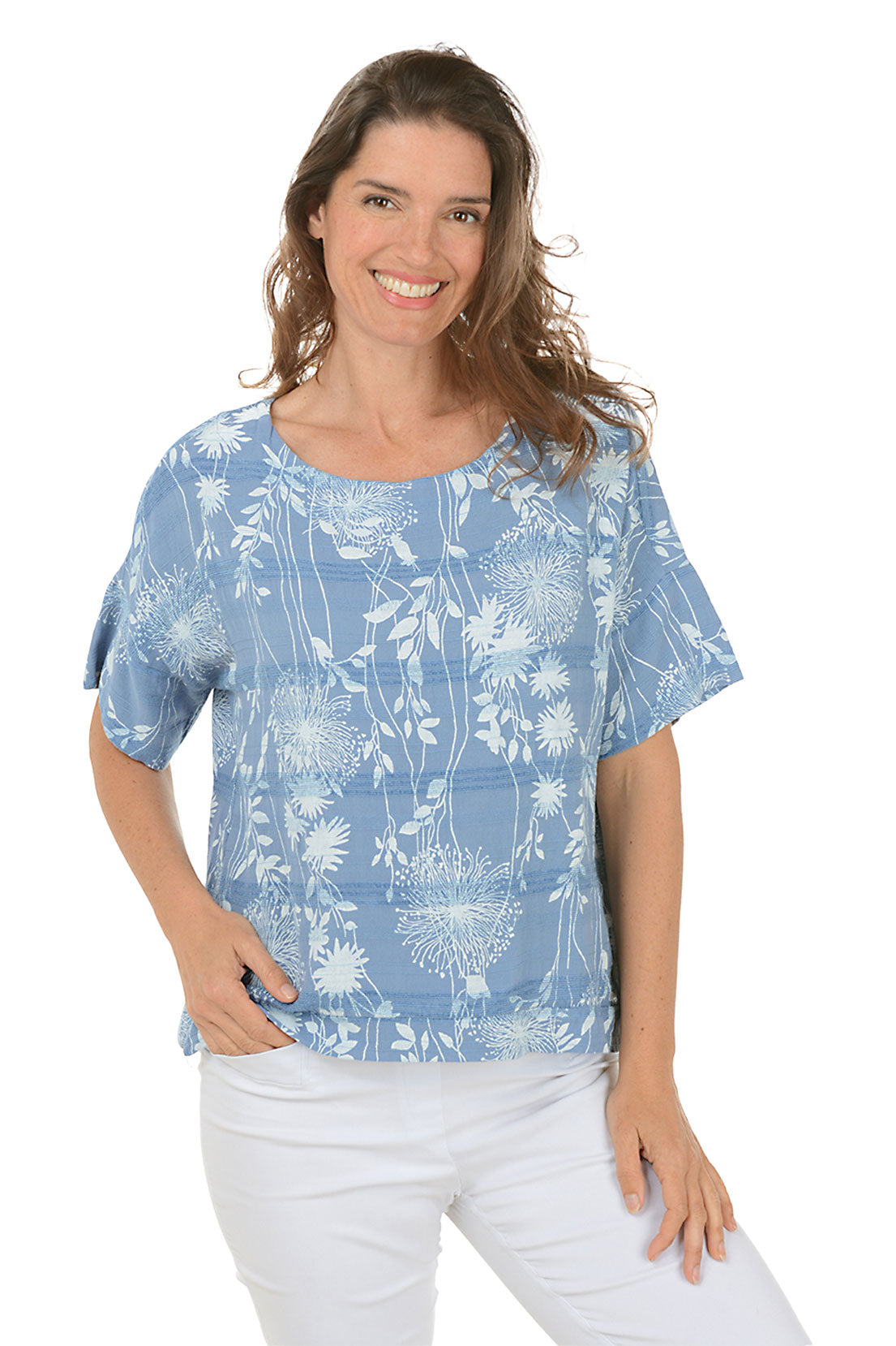 Stylish Chambray Dandelion Textured Linen Blouse for Women - Perfect for Office Wear & Summer Outfits