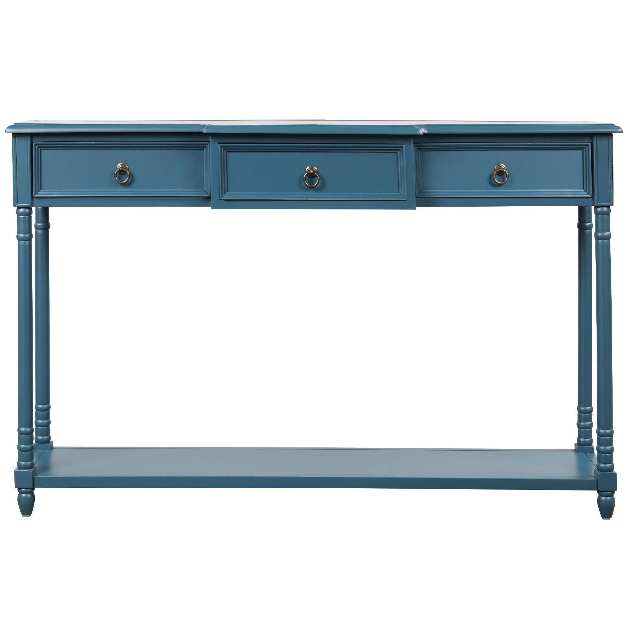 Antique Navy Console Table with Drawers - Sofa Table for Entryway, Hallway & Living Room - Sturdy Wooden Hall Table with Projecting Drawers & Long Shelf - Perfect for Home Decor, Foyer Organization & Displaying Decor Items