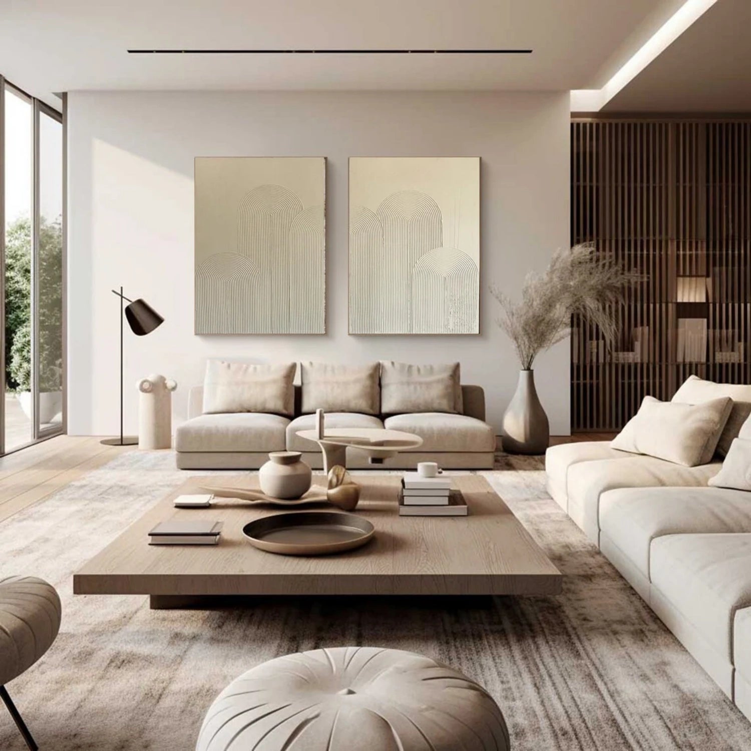 Abstract Beige & Brown Wall Art Set of 2 - Modern Canvas Paintings for Living Room, Bedroom & Office Decor #BB133