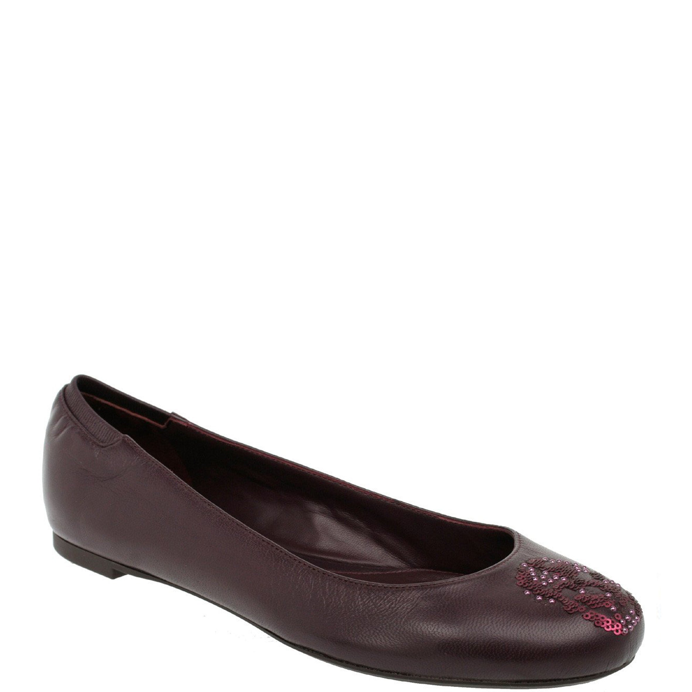 Sequin Skull Ballerina Flats for Women - Oxblood Red Comfortable Ballet Shoes for Casual Wear & Party Outfits