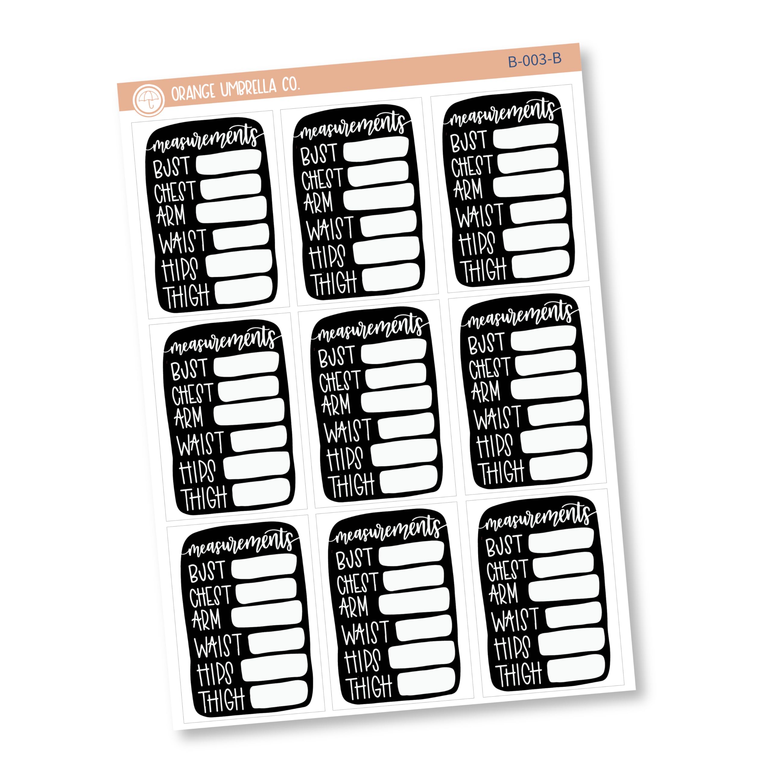 Body Measurement Tracking Planner Stickers - Body Dimension Tracker Labels for Weight Loss & Fitness Goals - Black Print Planning Stickers (B-003-B) - Perfect for Bullet Journals, Fitness Planners & Health Trackers