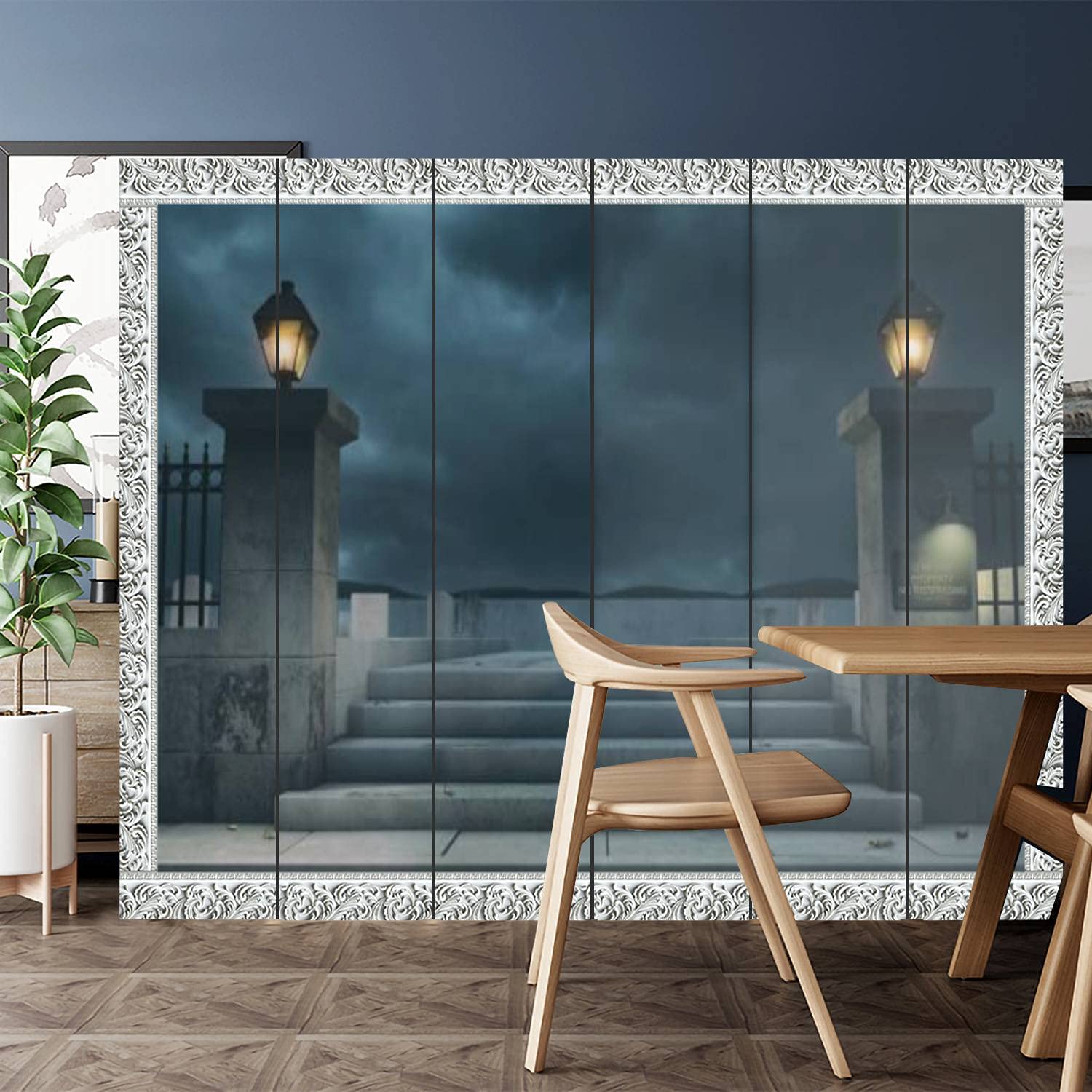 6 Panel Canvas Room Divider Screen - Halloween Cemetery Background Privacy Partition for Home, Office, Bathroom & Pool | Window Style Room Separator for Indoor/Outdoor Use