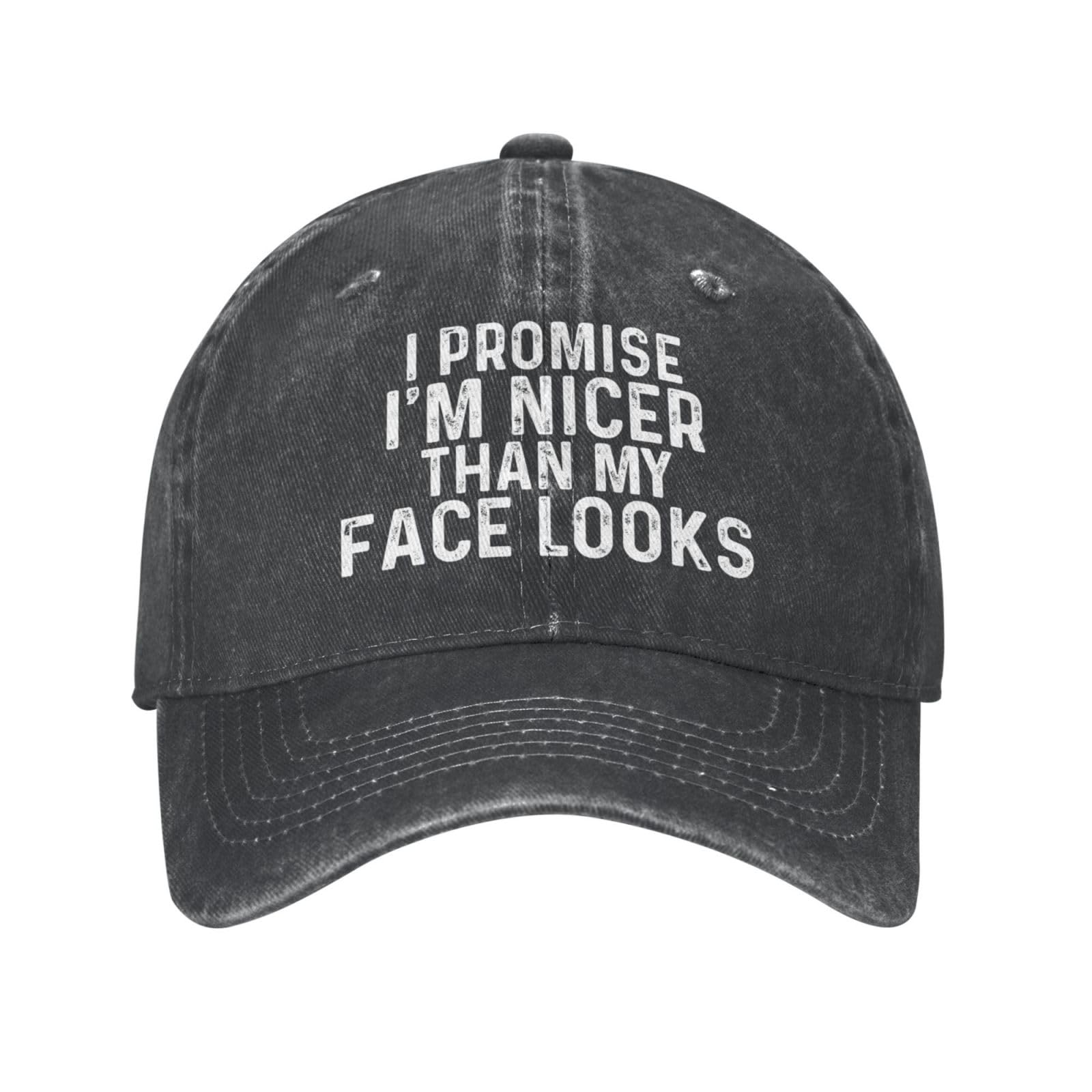 Funny Baseball Cap for Men - 'I Promise I'm Nicer Than My Face Looks' Graphic Hat | Cool Casual Wear for Everyday, Sports & Outdoor Activities