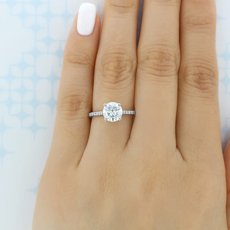 2 CT Round Cut Moissanite Engagement & Wedding Ring Set for Women - Platinum Plated Silver Bridal Set with Free Engraving - Perfect for Proposals, Anniversaries & Special Occasions