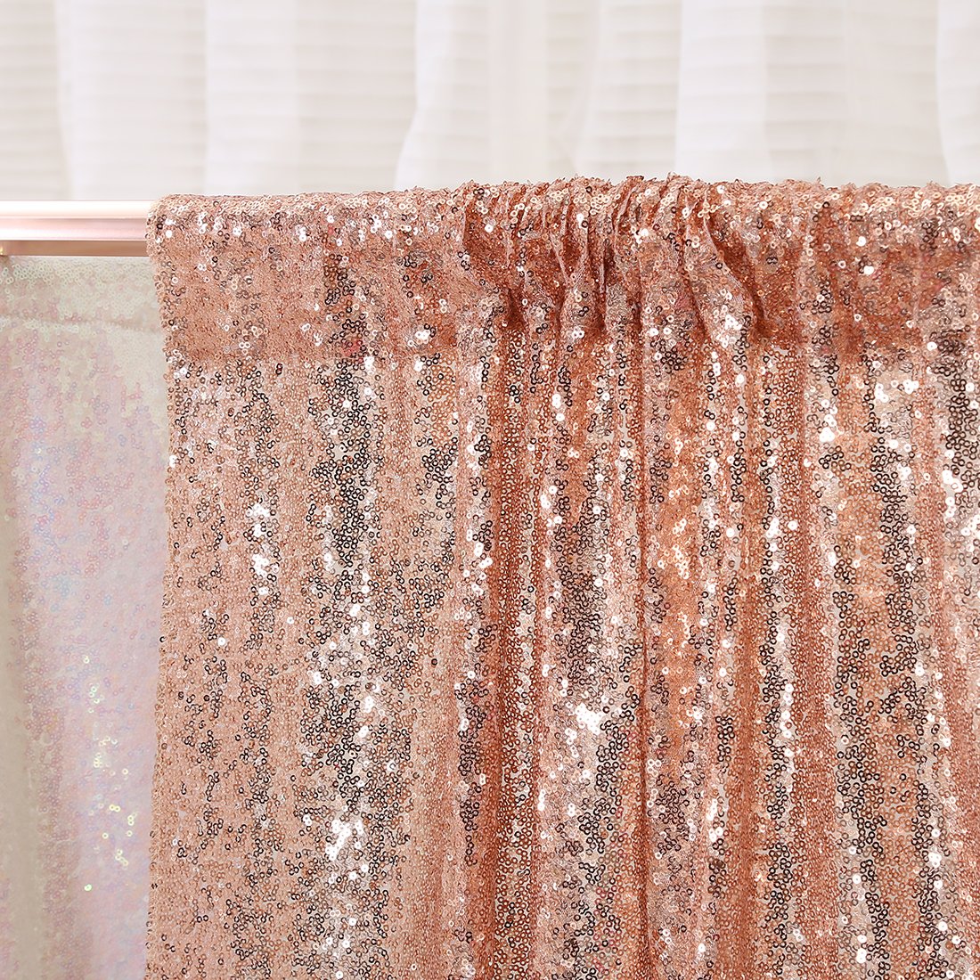 Poise3EHome 4FT x 7FT Rose Gold Sequin Backdrop Curtain for Photography, Party Decorations, Weddings & Events - Glamorous Photo Booth Background & Wall Decor