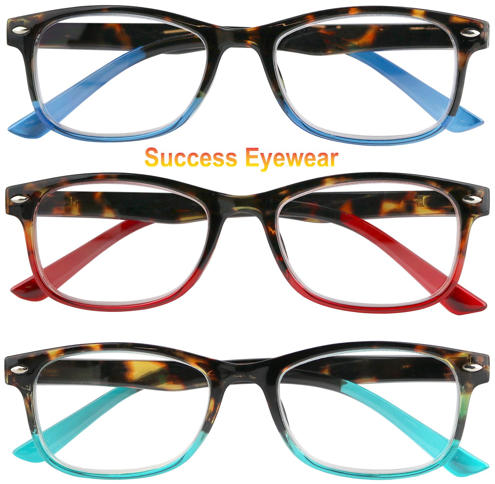 Success Eyewear Reading Glasses Set of 3 - Lightweight Spring Hinge Readers for Men & Women (+1.00 to +3.50 Strength) | Perfect for Reading Books, Using Smartphones & Computer Work