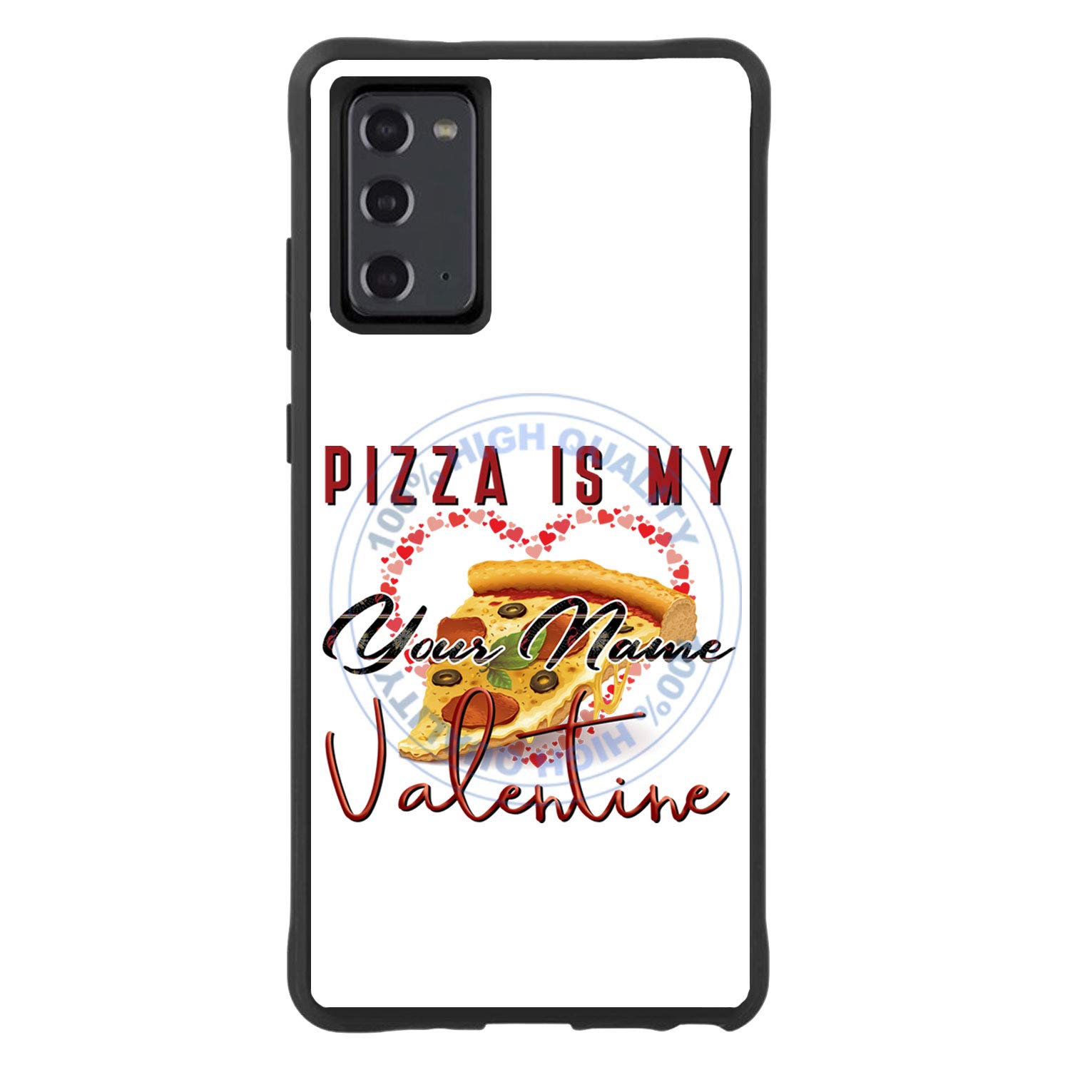 Personalized Custom Name 'Pizza is My Valentine' Rubber Phone Case for Samsung Galaxy Note 20 - Durable Protective Cover with Unique Design for Valentine's Day Gifts & Everyday Use