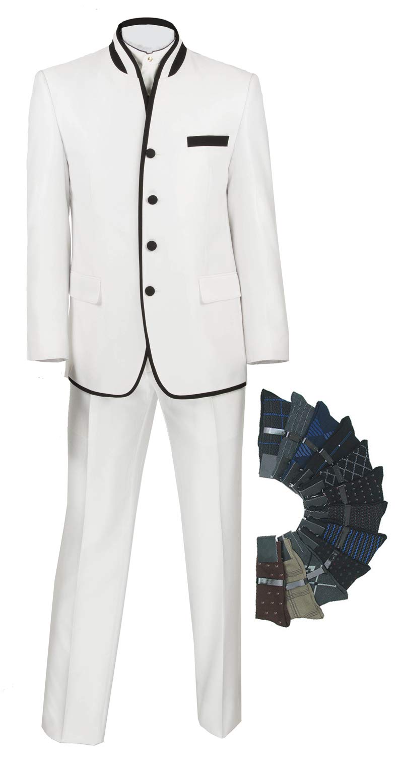 Triple Blessings Slim Fit Mandarin Collar Nehru Jacket Suit with 1 Pair Socks - Perfect for Weddings, Parties & Formal Events