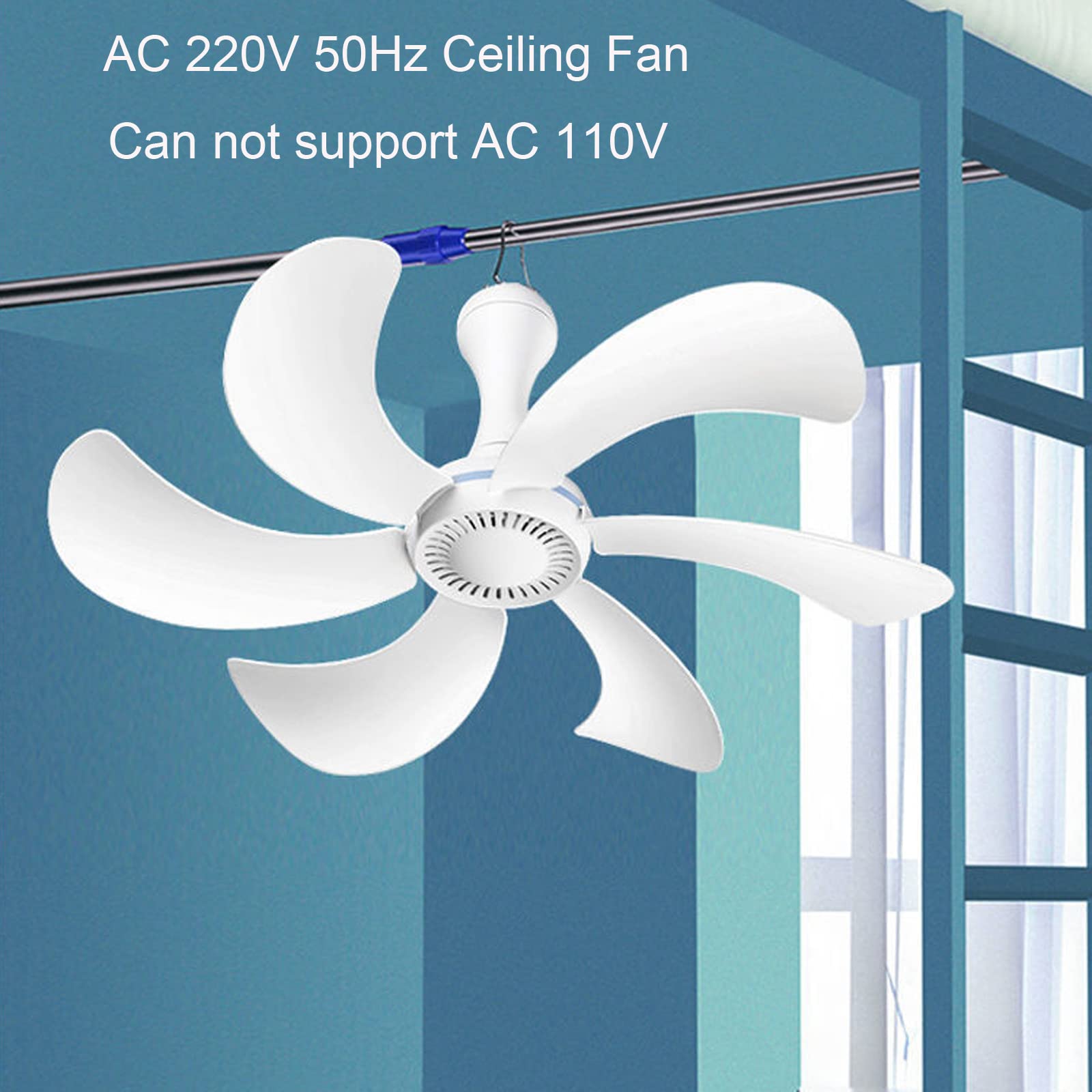 220V 20W Mini Energy Saving Ceiling Fan - 43cm White Hanging Fan with Switch, No Light, Quiet Operation for Dorm, Wall, Gazebo & Home Use - Small Electric Fan for Bedroom, Office, and Outdoor Spaces