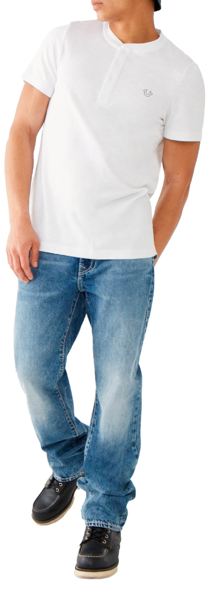 True Religion Men's Ricky Big T Straight Leg Jean with Back Flap Pockets | Premium Denim Pants for Casual & Streetwear Style | Perfect for Everyday Wear & Night Out