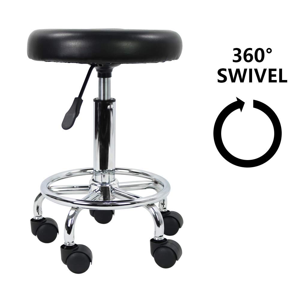 Adjustable Swivel Rolling Stool Chair with Wheels - Round Saddle Drafting Stool for Office, Salon, or Kitchen - US Stock (Black, Backless) - Perfect for Bar Counters, Workstations & Home Use