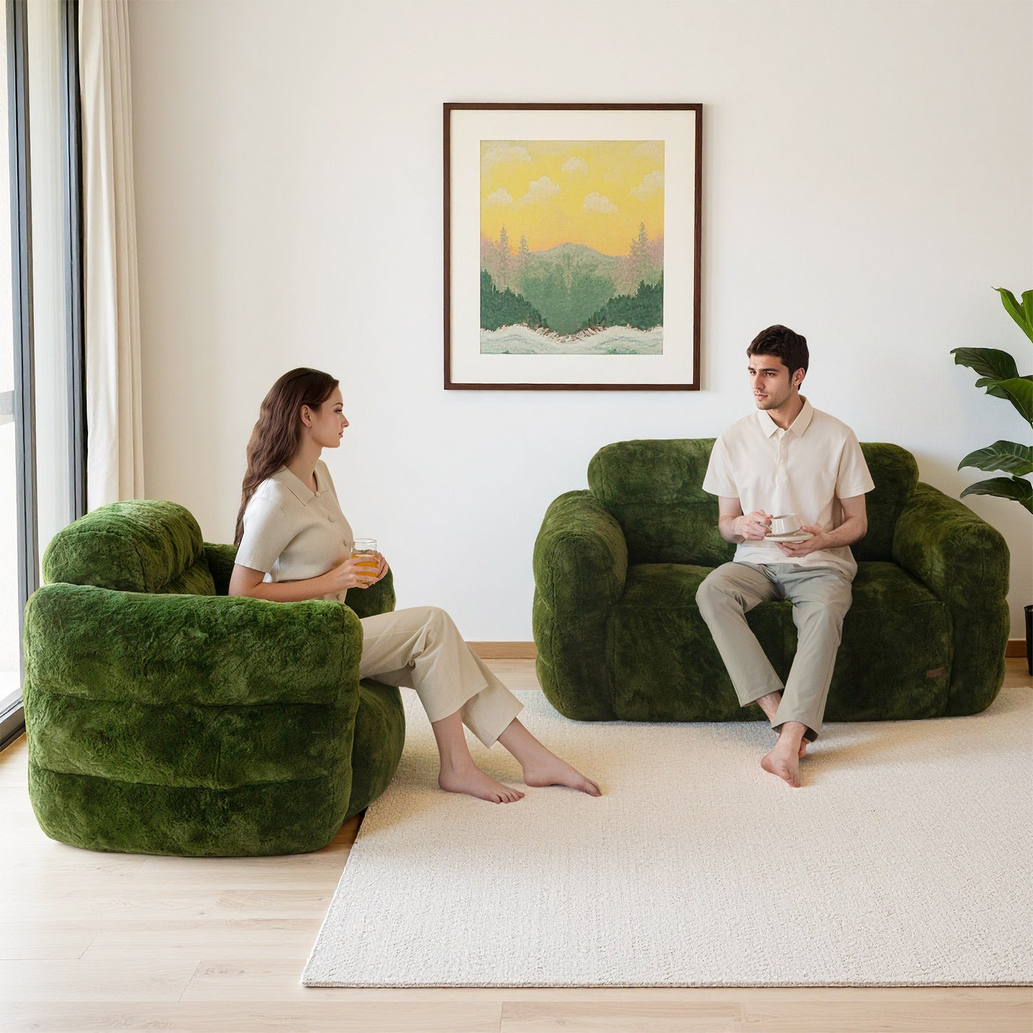 MAXYOYO Giant Bean Bag Chair - Ultra Soft Faux Fur Oversized Lounger for Adults & Teens, Green - Perfect for Bedroom, Living Room, Game Room & Dorm Relaxation
