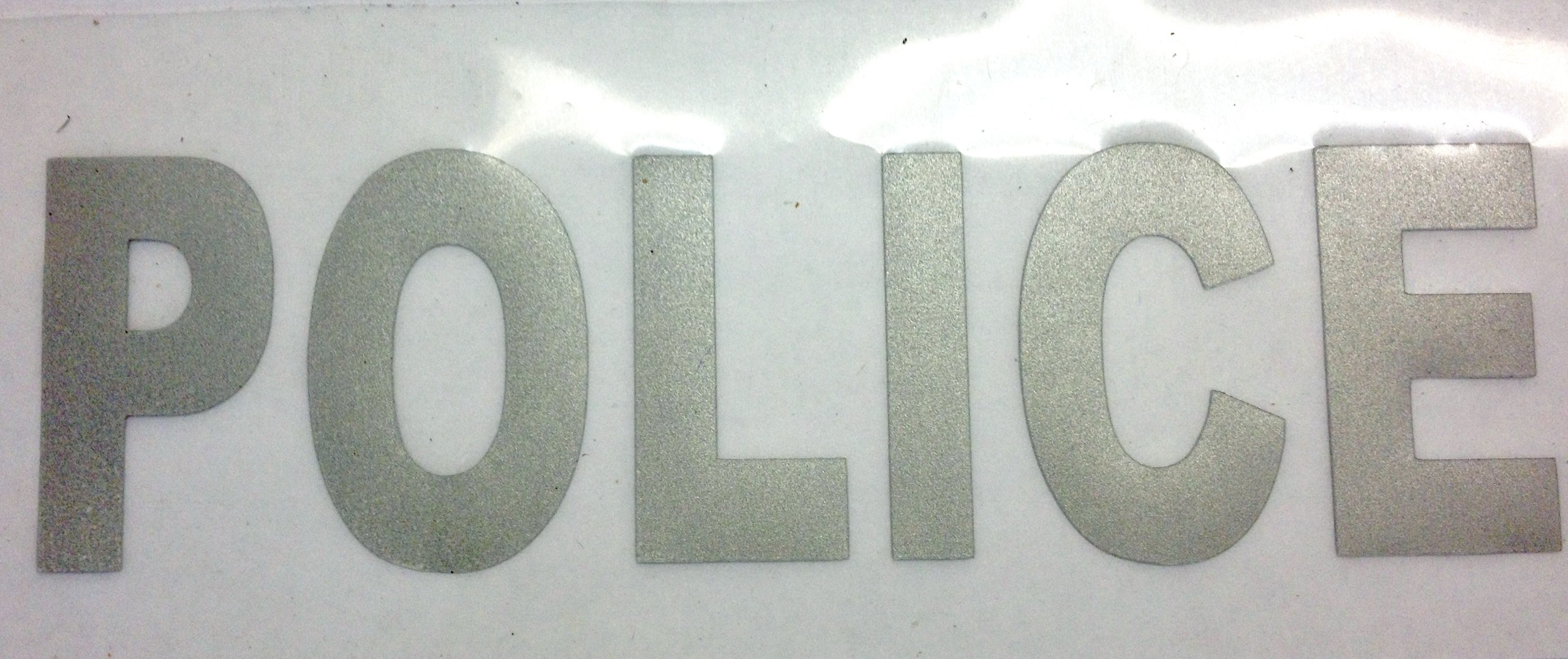 POLICE 2.5 X 10 Inch Reflective Iron-On Letters - Silver for DIY Uniforms, Safety Vests & Costume Customization