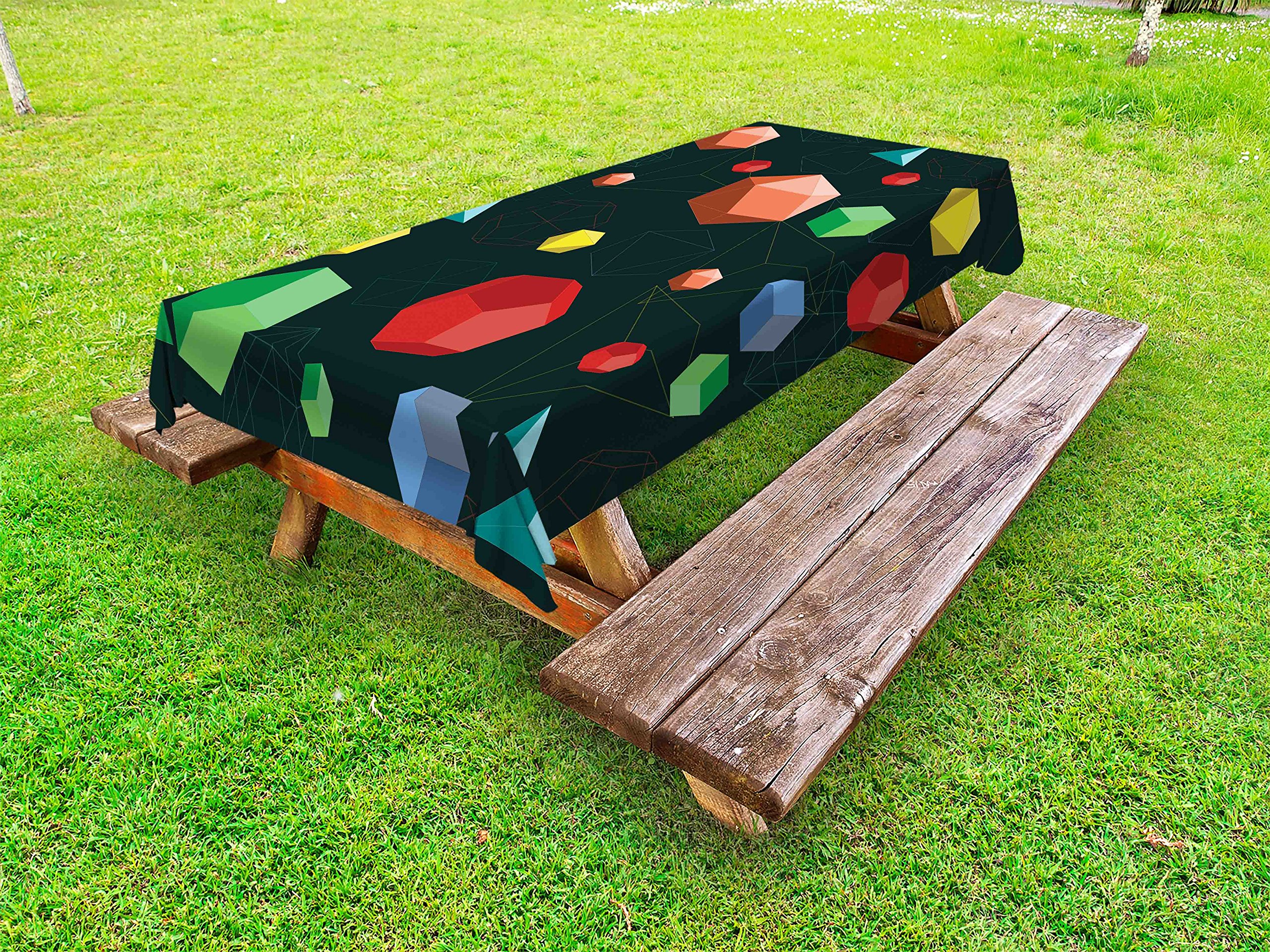 Ambesonne Geometric Outdoor Tablecloth - 3D Icosahedron Tetrahedron Octahedron Design in Vivid Colors, Washable Picnic Table Cover 58x120 Inches - Perfect for Backyard BBQs, Garden Parties & Outdoor Dining