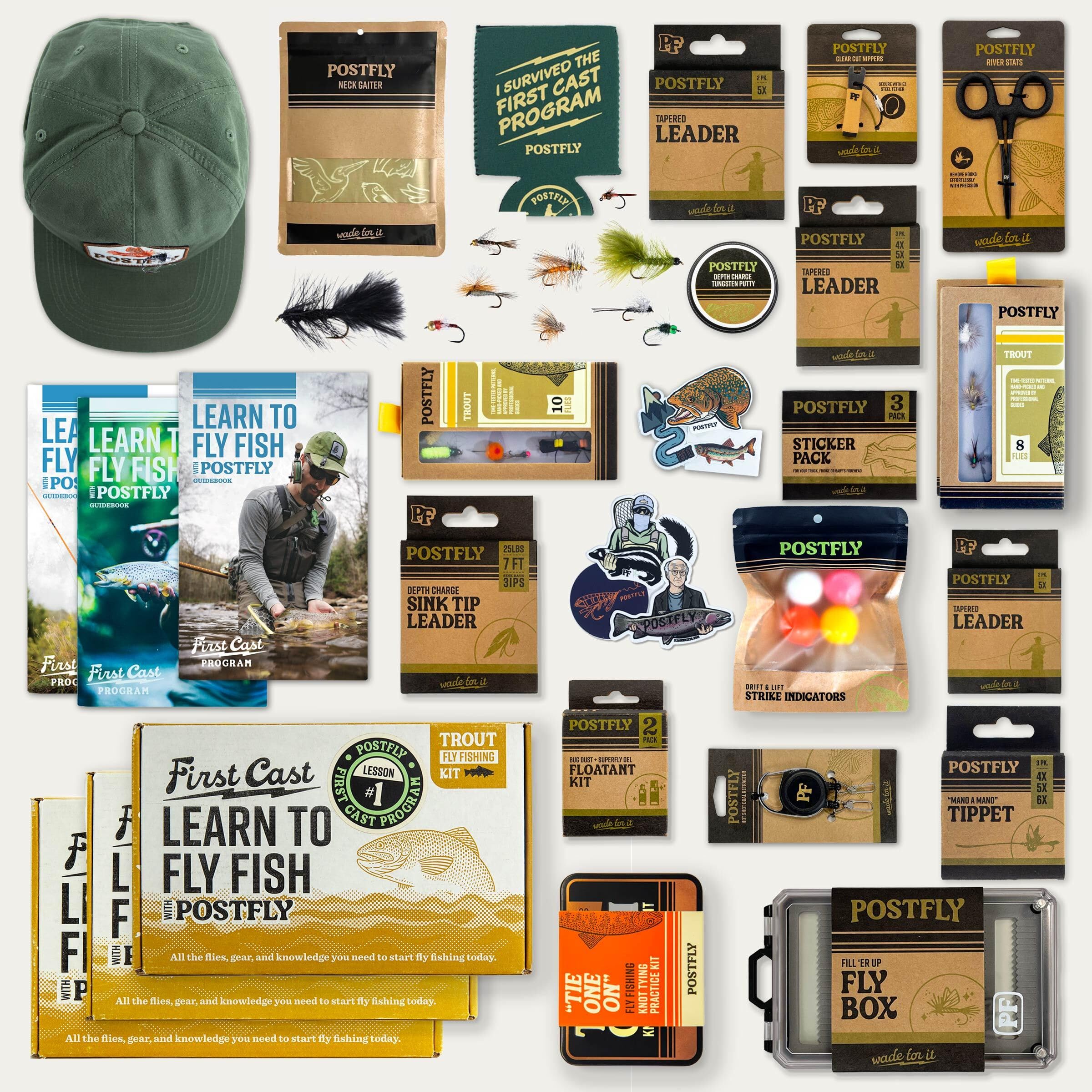 First Cast by Postfly | Ultimate Fly Fishing Starter Kit with Gear, Flies, 3 Books & Video Lessons | 64-Piece Set for Beginners | Perfect for Streams, Lakes & Saltwater Fishing Adventures
