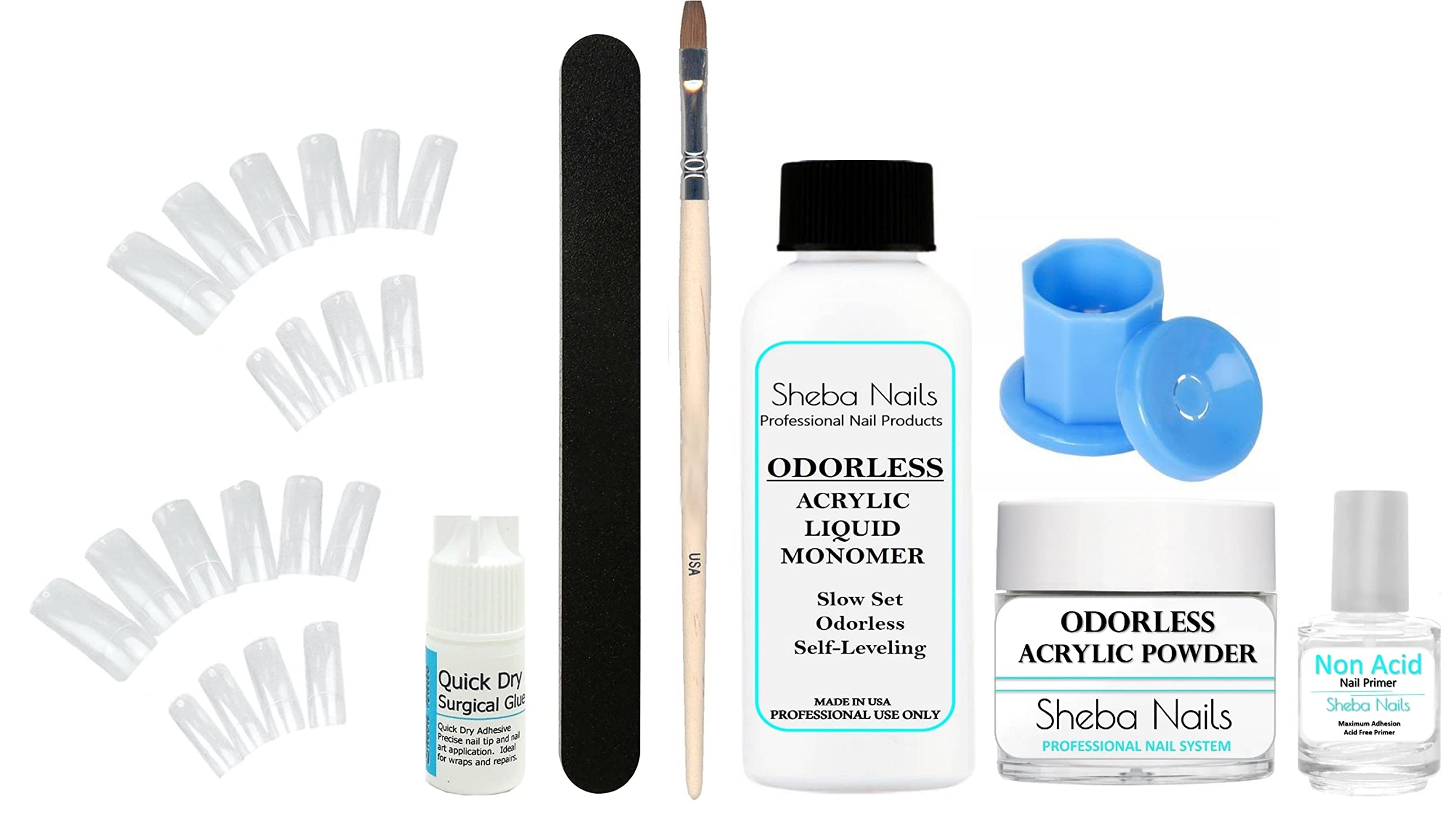 SHEBA NAILS Professional Odorless Acrylic Nail Kit for State Board Exams - Complete Starter Set for Salon & Home Manicures