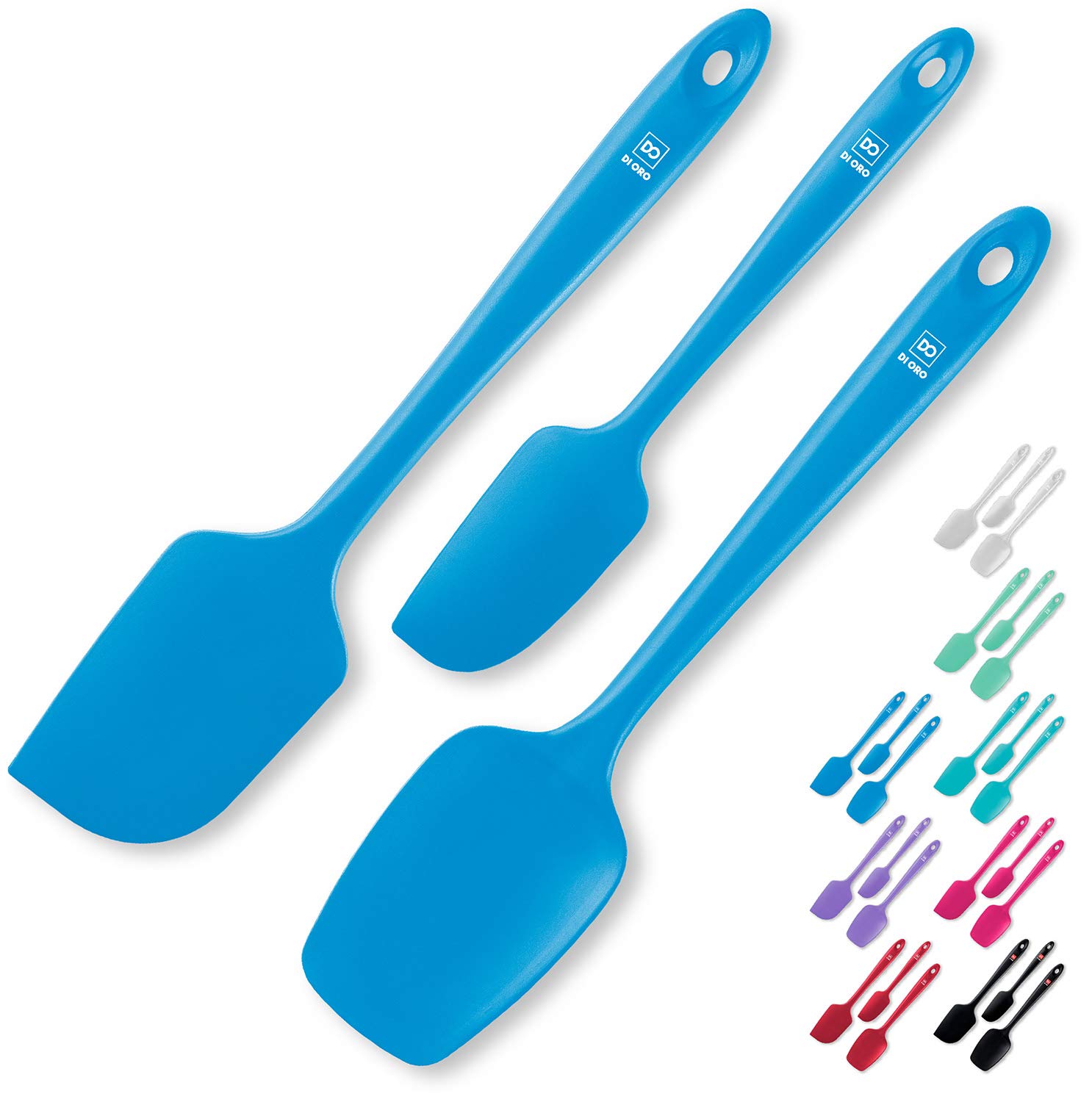 DI ORO Premium Silicone Spatula Set - 3-Piece Heat-Resistant (600°F) BPA-Free Kitchen Spatulas for Baking, Cooking & Mixing - Safe for Nonstick Cookware & Dishwasher - Perfect for Cakes, Cookies, Pancakes & More (Blue)
