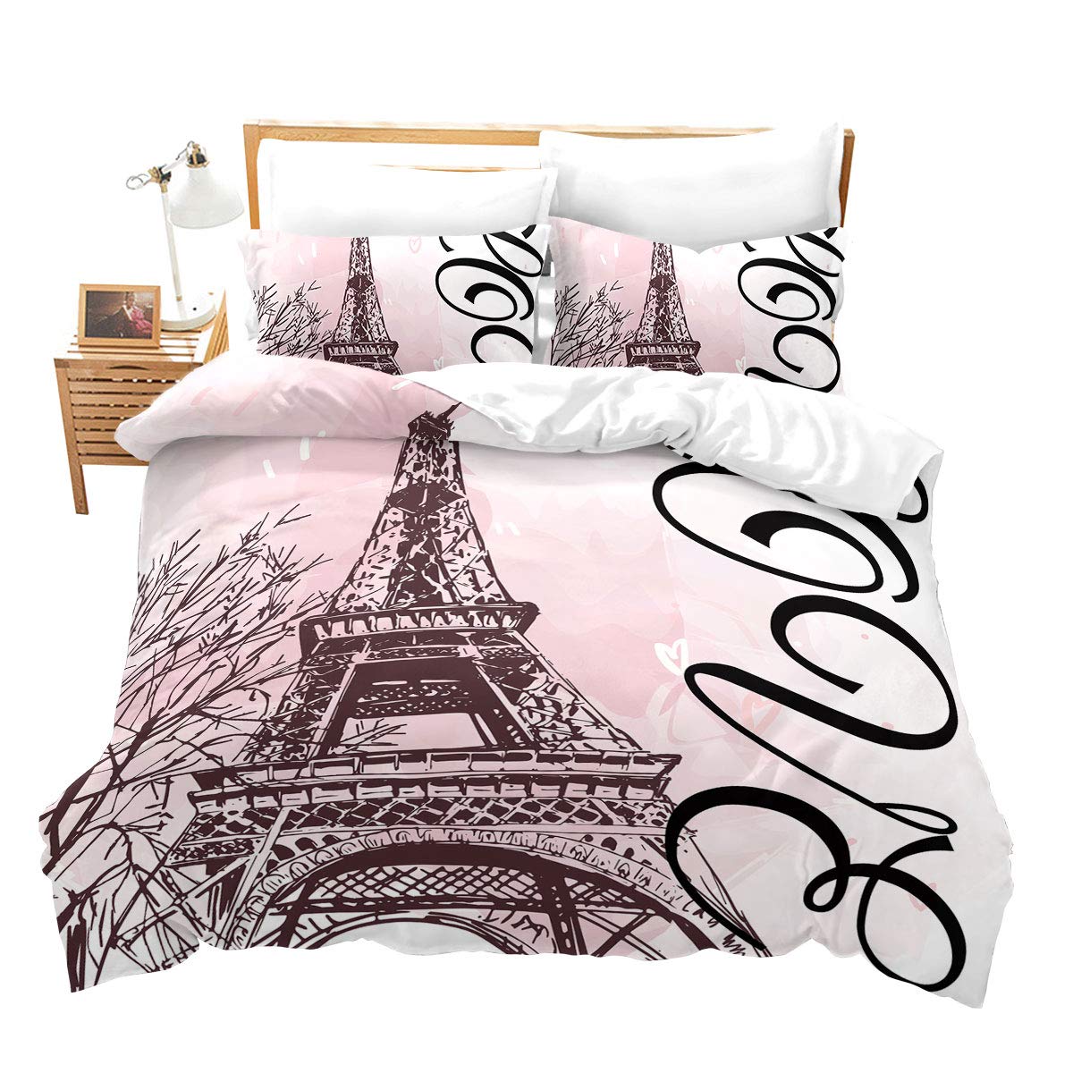 Homewish Paris Themed Eiffel Tower Duvet Cover Set - Queen Size 3-Piece Bedding with Modern Cityscape Print | Soft Polyester Comforter Cover for Kids, Boys & Girls (No Insert) | Perfect for Themed Bedrooms, Travel Enthusiasts & Paris-Inspired Decor