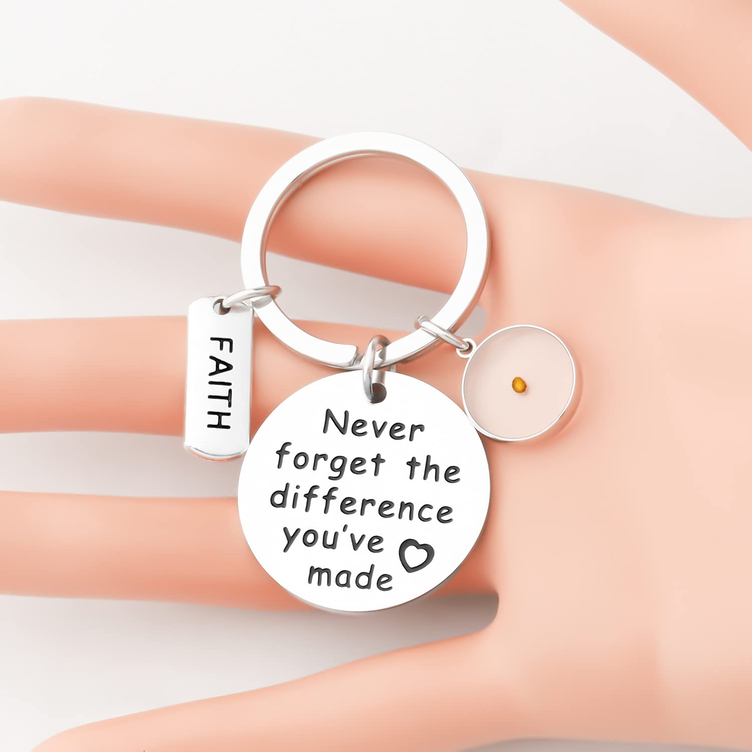 MYOSPARK Mustard Seed Keychain - Christian Religious Gift with Inspirational Message 'Never Forget The Difference You’ve Made' - Perfect for Baptisms, Weddings, Bible Study Groups & Daily Encouragement