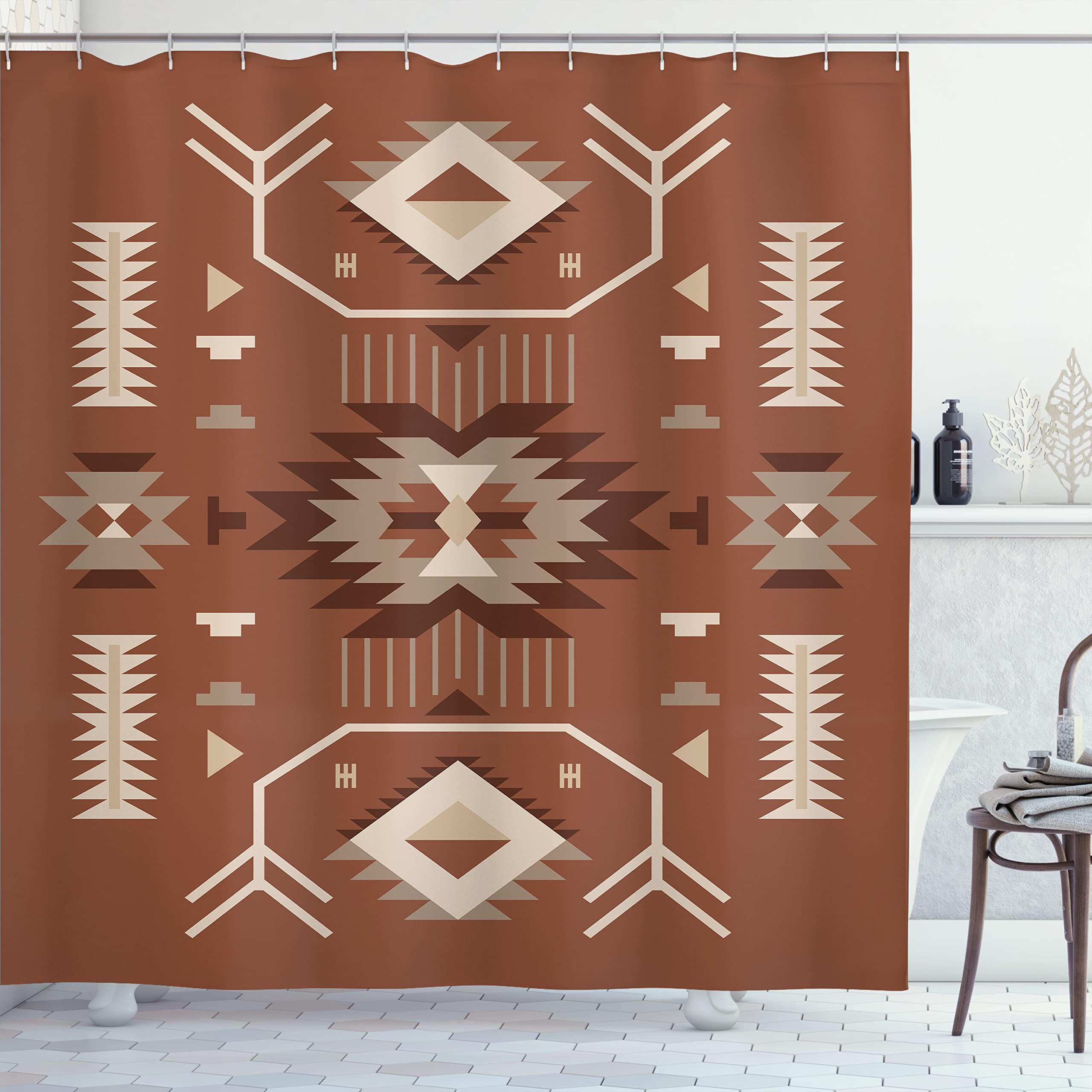 Ambesonne Southwestern Shower Curtain - Ethnic Zigzag Triangle Design Bathroom Decor, 69x75 Inches Pale Redwood Fabric with Hooks | Perfect for Bohemian, Native American & Southwestern Style Bathrooms