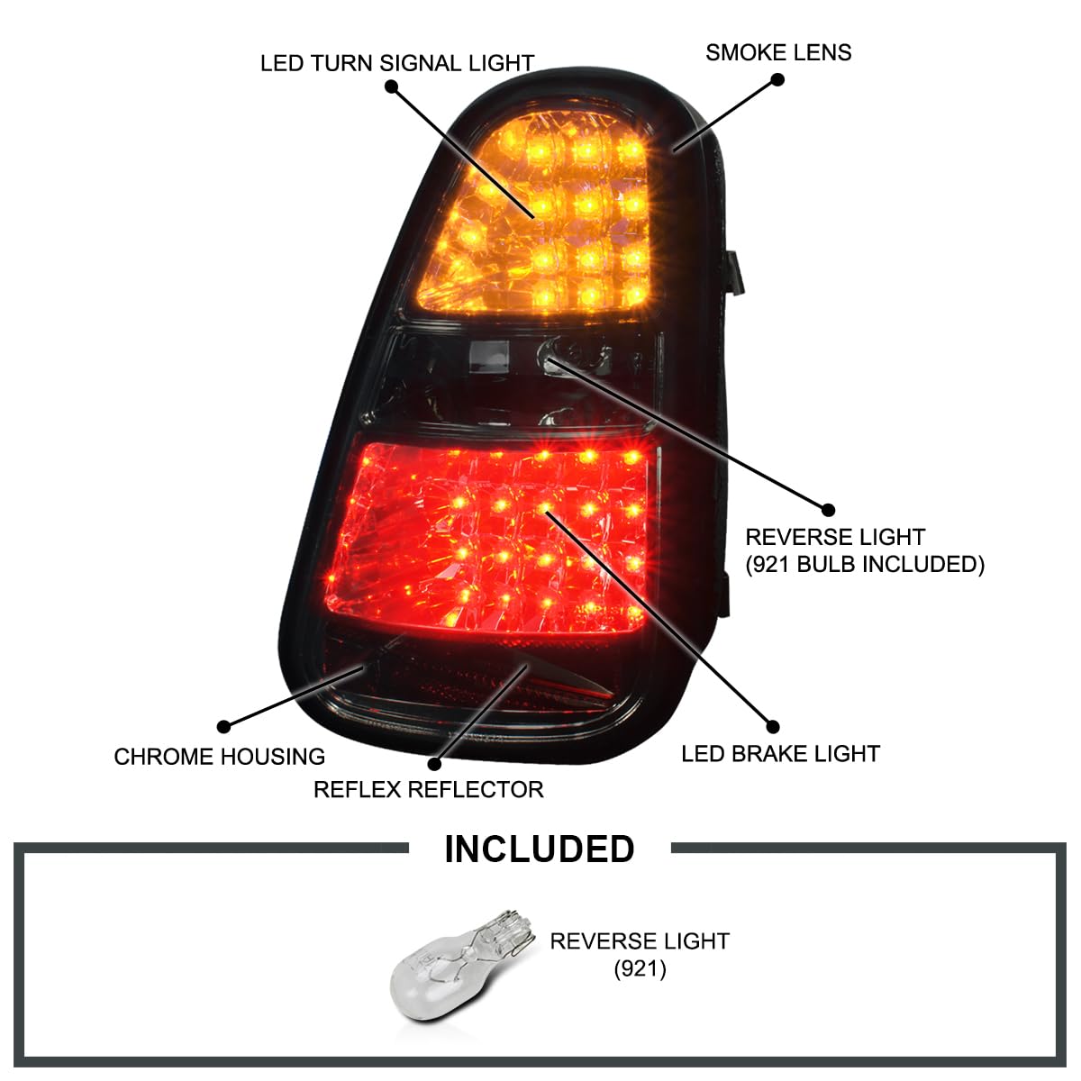Spec-D Tuning LED Tail Lights - Smoke Lens Rear Brake Signal Lights for 2005-2006 Mini Cooper S (Left & Right Pair) - Upgrade Your Mini's Style & Visibility for Night Driving & Custom Looks