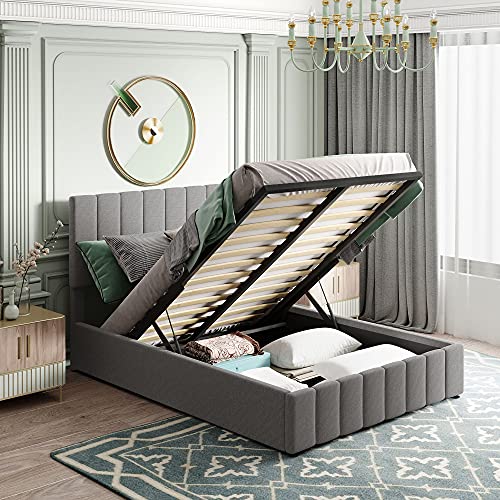 Gray-full-upholstered-under Bed Storage