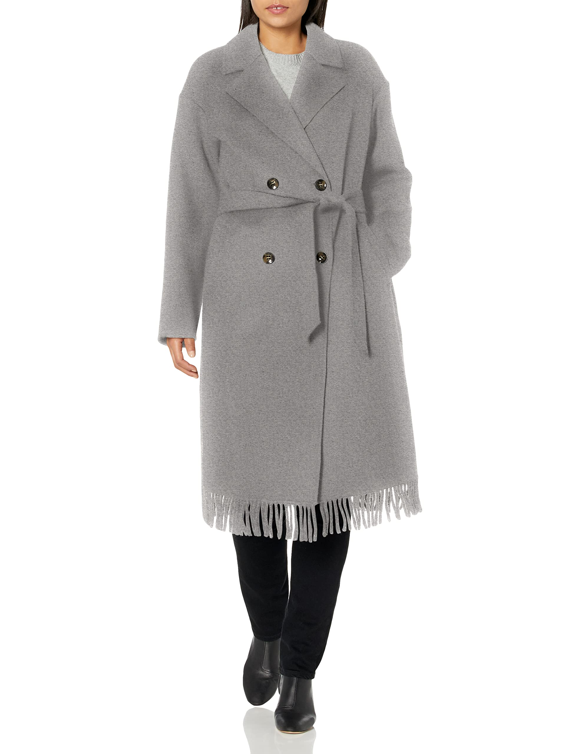 Vince Camuto Women's Wool Blend Fringe Wrap Coat with Belt - Stylish Winter Outerwear for Casual & Office Wear