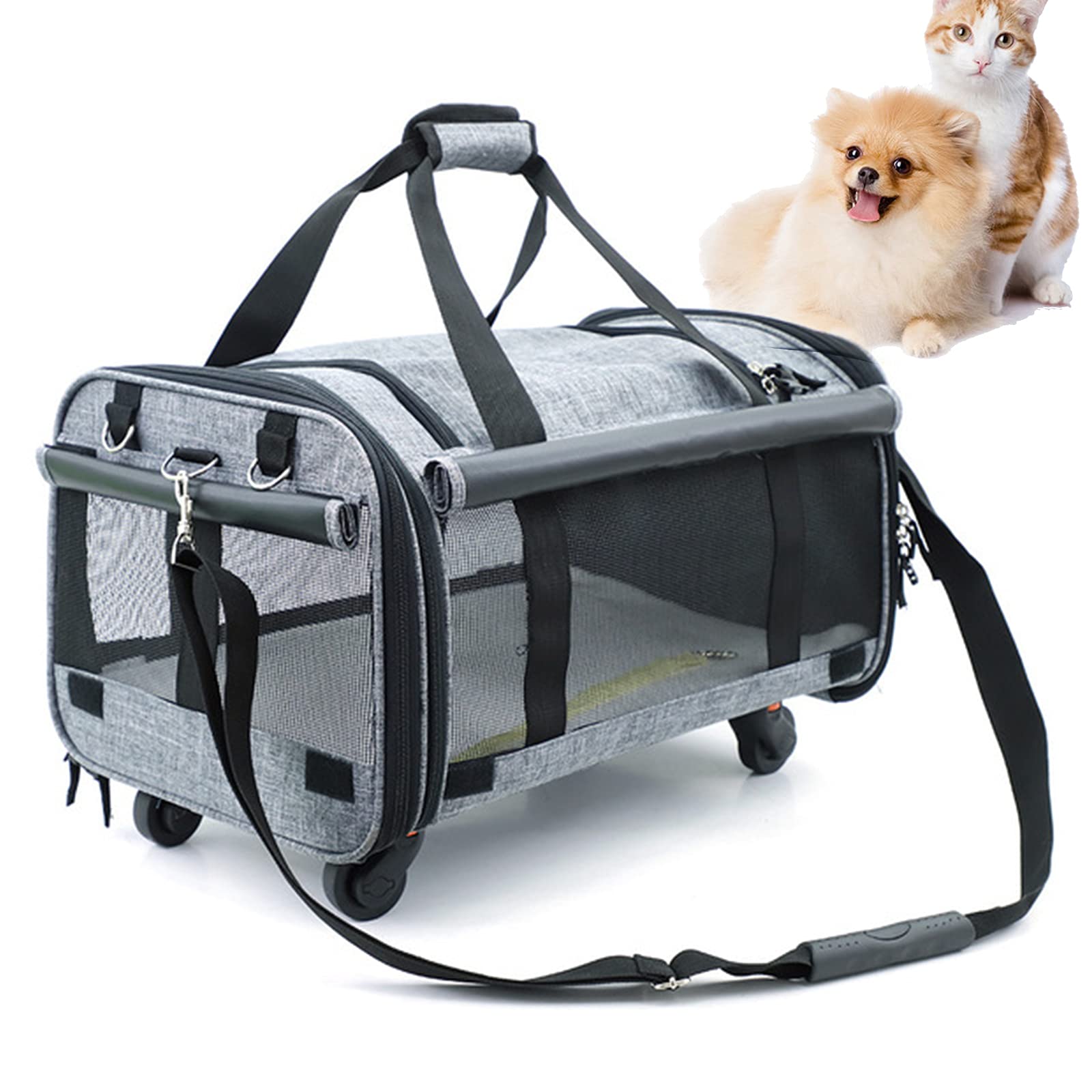 Airline Approved Pet Carrier with Removable Wheels - Soft Sided Rolling Travel Carrier for Small Dogs & Cats Up to 20 lbs | Perfect for Air Travel, Vet Visits & Daily Outings