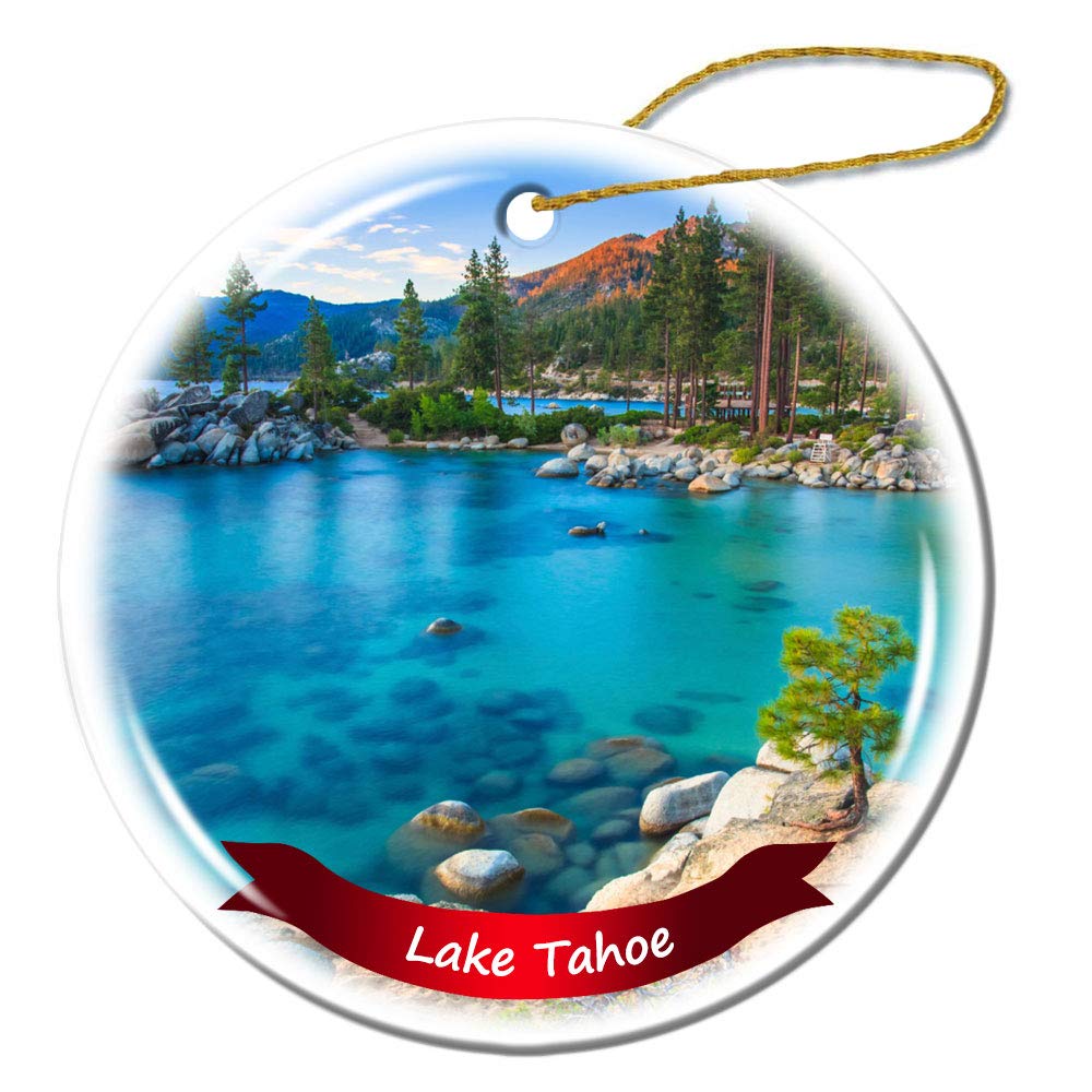 Lake Tahoe Christmas Ornament - Double-Sided Porcelain Decor for Holiday Tree