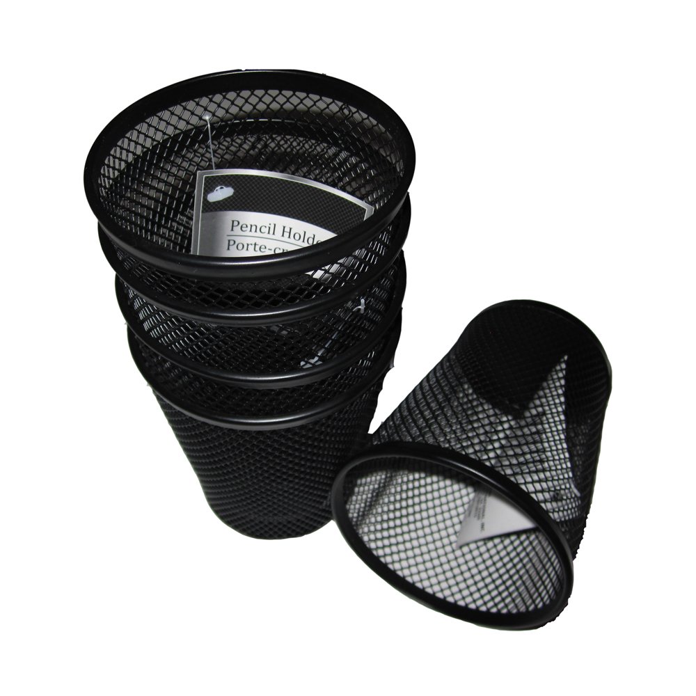 Black Wire Mesh Pencil Holder Organizer - Set of 5 for Office, School & Home Desk Organization (Mesh Pen Cup, Desk Accessory)