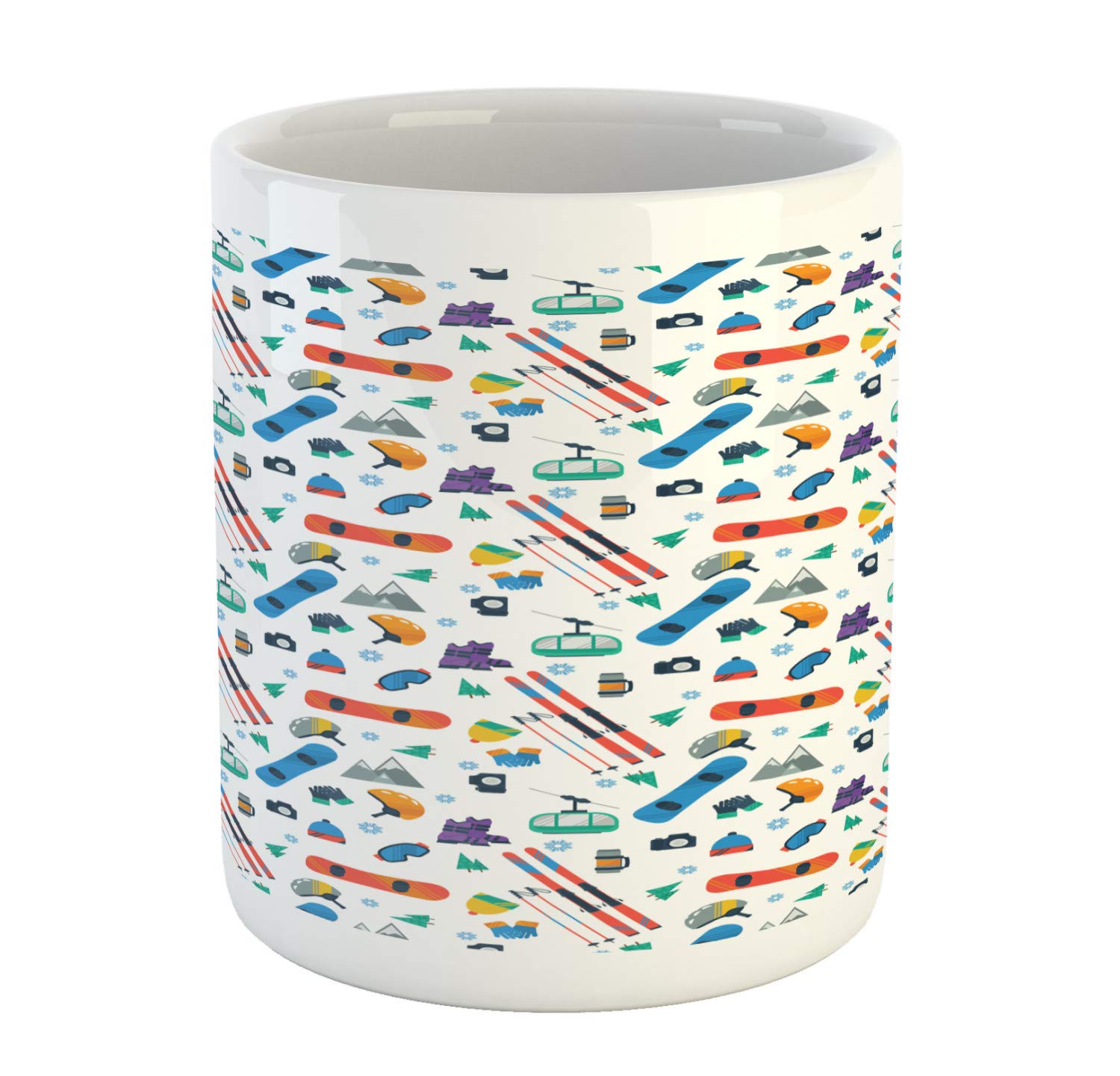 Lunarable Extreme Sports Ceramic Mug - Skiing & Snowboarding Cartoon Design for Coffee, Tea & Water - Winter Sports Enthusiasts Gift - Perfect for Ski Resorts, Snow Trips & Adventure Lovers