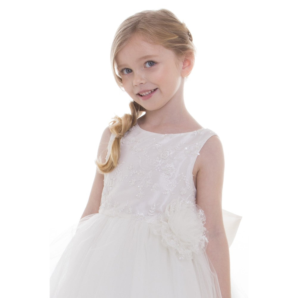 Elegant Ivory Beaded Embroidery Flower Girl Dress for Big Girls Size 8-12 - Perfect for Weddings, Special Occasions & Formal Events