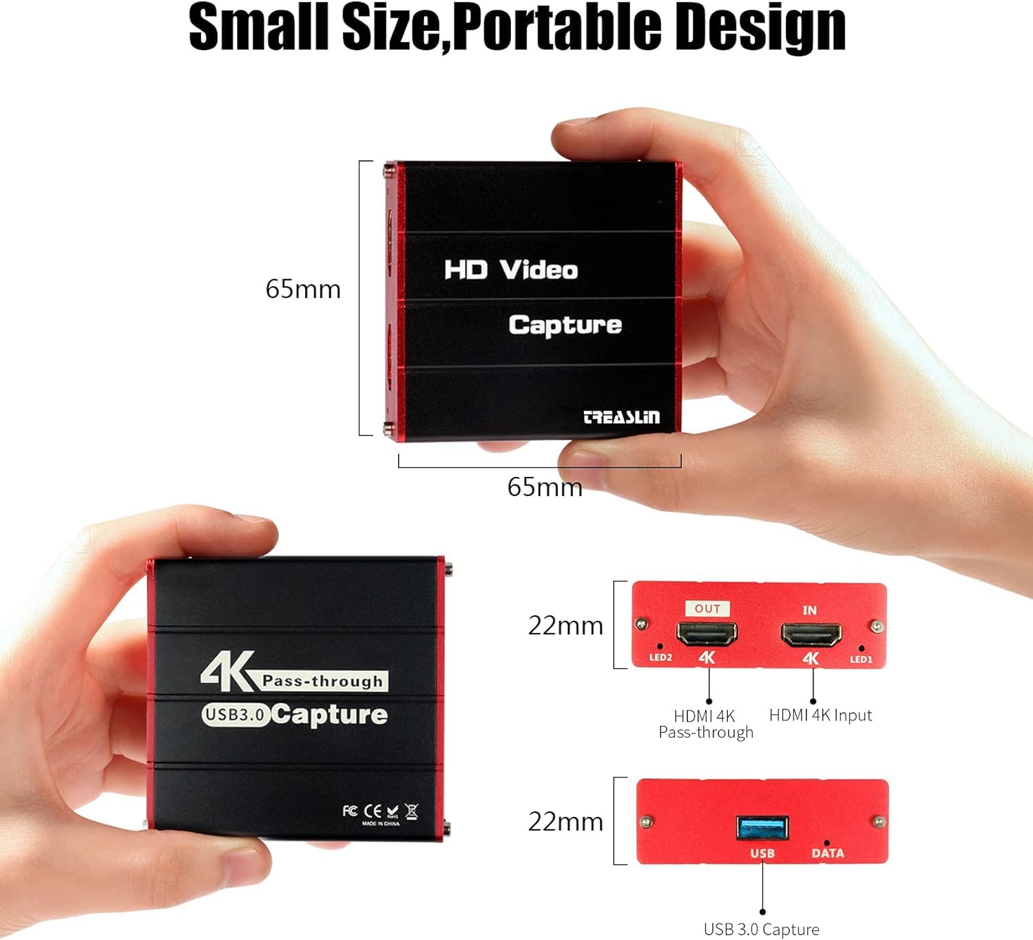 TreasLin USB 3.0 4K Game Capture Card with Zero Latency HDMI Pass-Through - Live Streaming & Recording for PS5, PS4, Nintendo Switch, Wii U, DSLR, Xbox - Compatible with OBS on Windows & Mac - Perfect for Gamers, Streamers & Content Creators