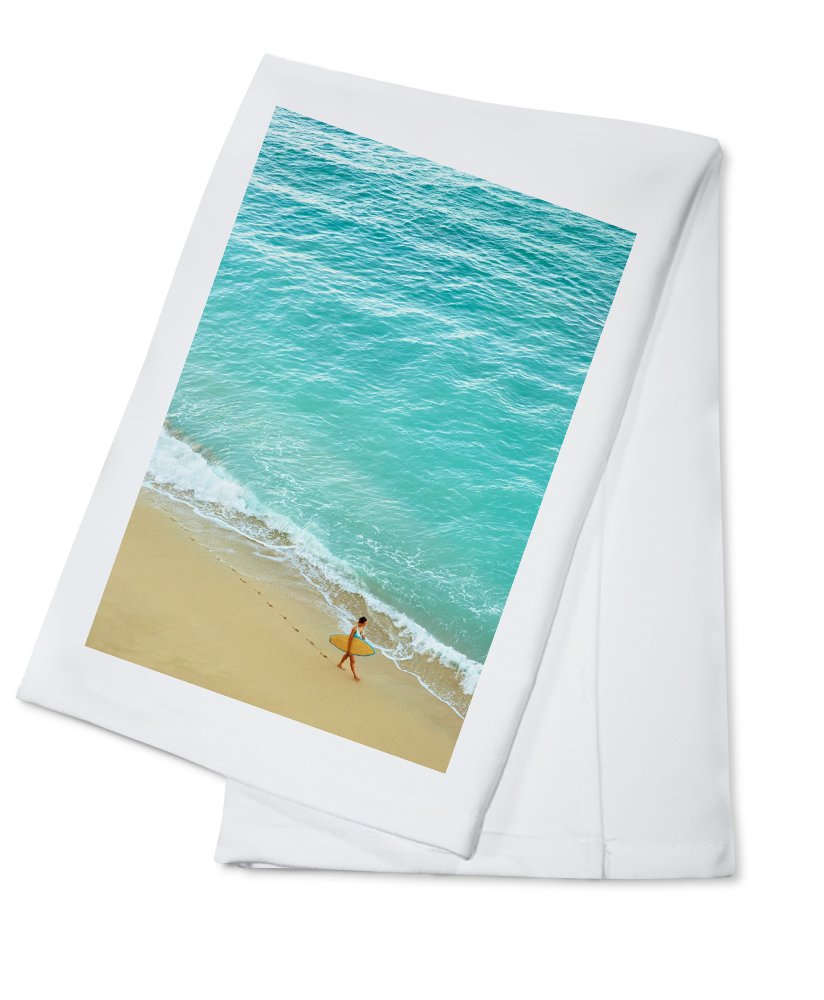 100% Cotton Surfer Walking on Beach Tea Towel - Decorative Hand Towel for Kitchen, Bathroom & Home Decor | Perfect for Beach Houses, Coastal Themed Rooms & Gift Giving