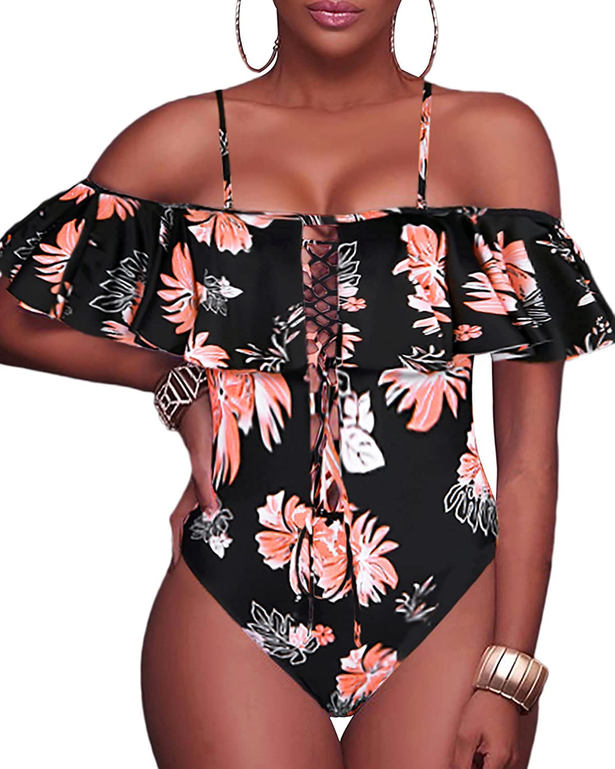 Tempt Me Women's Ruffled Lace-Up One Piece Swimsuit | Sexy Bathing Suit for Beach & Pool | Perfect for Summer Vacations & Resort Wear