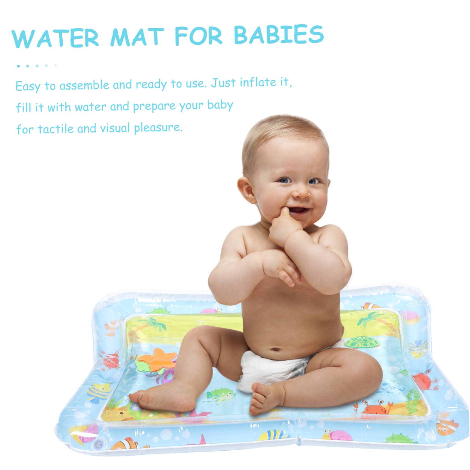 HEMOTON 4-Piece Inflatable Baby Tummy Time Water Play Mat - Safe PVC Water Activity Toy for Infants 0-6 Months - Perfect for Floor Play, Sensory Development & Summer Fun