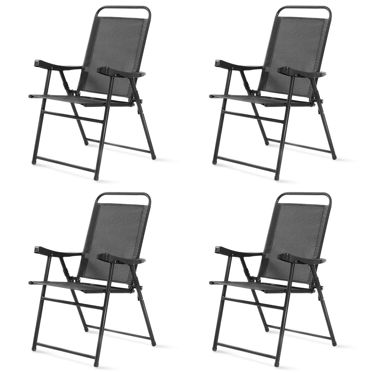 GOFLAME Set of 4 Folding Sling Chairs with Armrests - Lightweight Portable Outdoor & Indoor Patio Furniture for Backyard, Poolside, Lawn, Garden, and Camping - Perfect for Relaxing, Lounging, and Entertaining Guests
