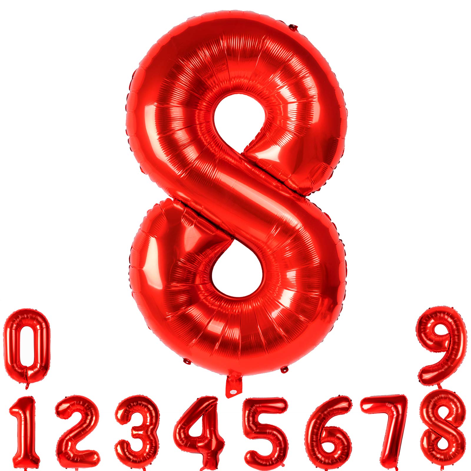40 Inch Red Number 8 Foil Balloons - Helium Ready Birthday Party Decorations for Anniversary, Graduation, Baby Shower & Special Events