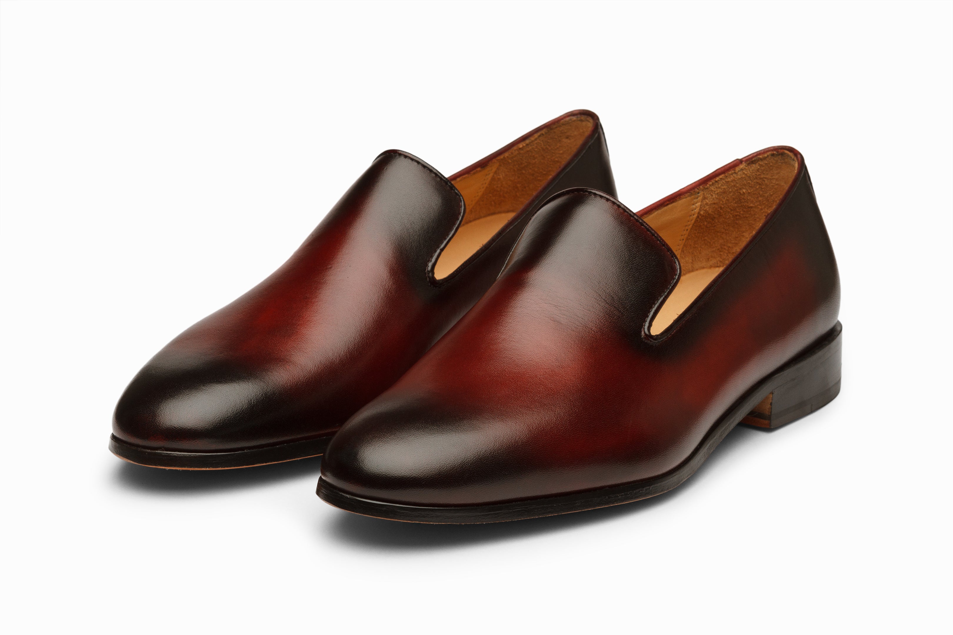 Venetian Loafers for Men - Genuine Leather Oxblood & Black Patina Finish - Comfortable Slip-On Dress Shoes for Business, Office & Formal Occasions