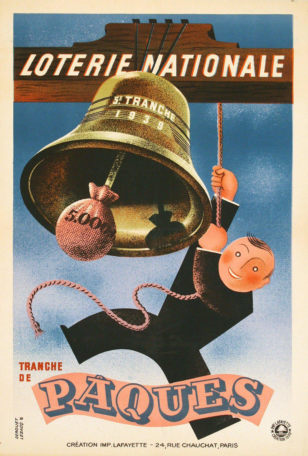 Vintage 1939 French Art Deco Poster - Loterie Nationale Easter Advertisement by Derouet Lesacq | Home Decor, Office Wall Art, Retro Collectible