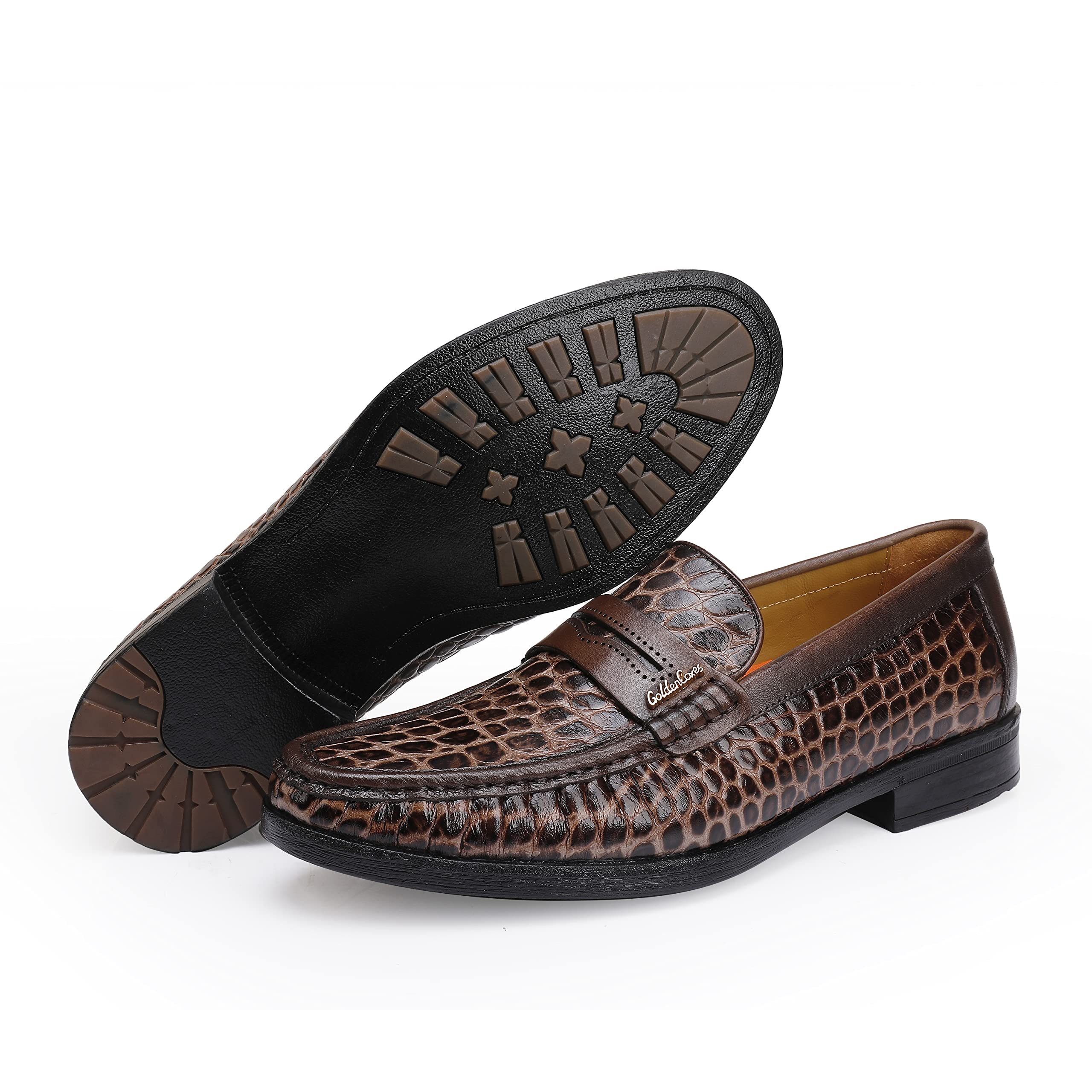 Premium Men's Leather Penny Loafers - Formal Dress Shoes with Crocodile Print | Soft Slip-On Comfort | Ideal for Business, Office & Wedding Occasions