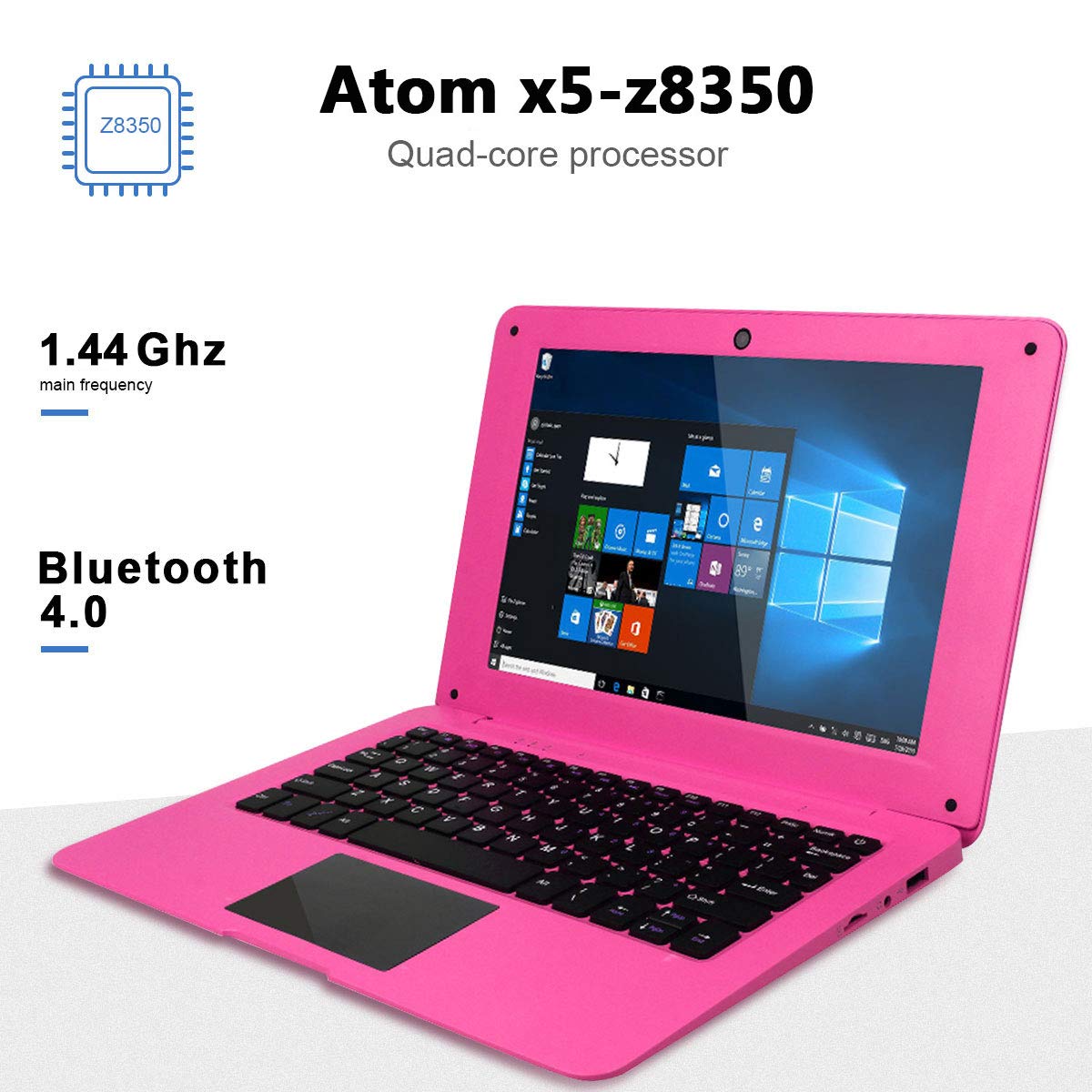 10.1 Inch Ultra Thin Laptop - Windows 10 Quad Core Notebook with HD IPS Display, 2GB RAM 32GB Storage, 1.92GHz Processor, WiFi Bluetooth HDMI - Portable Lightweight Computer for Students, Business & Travel (Pink)