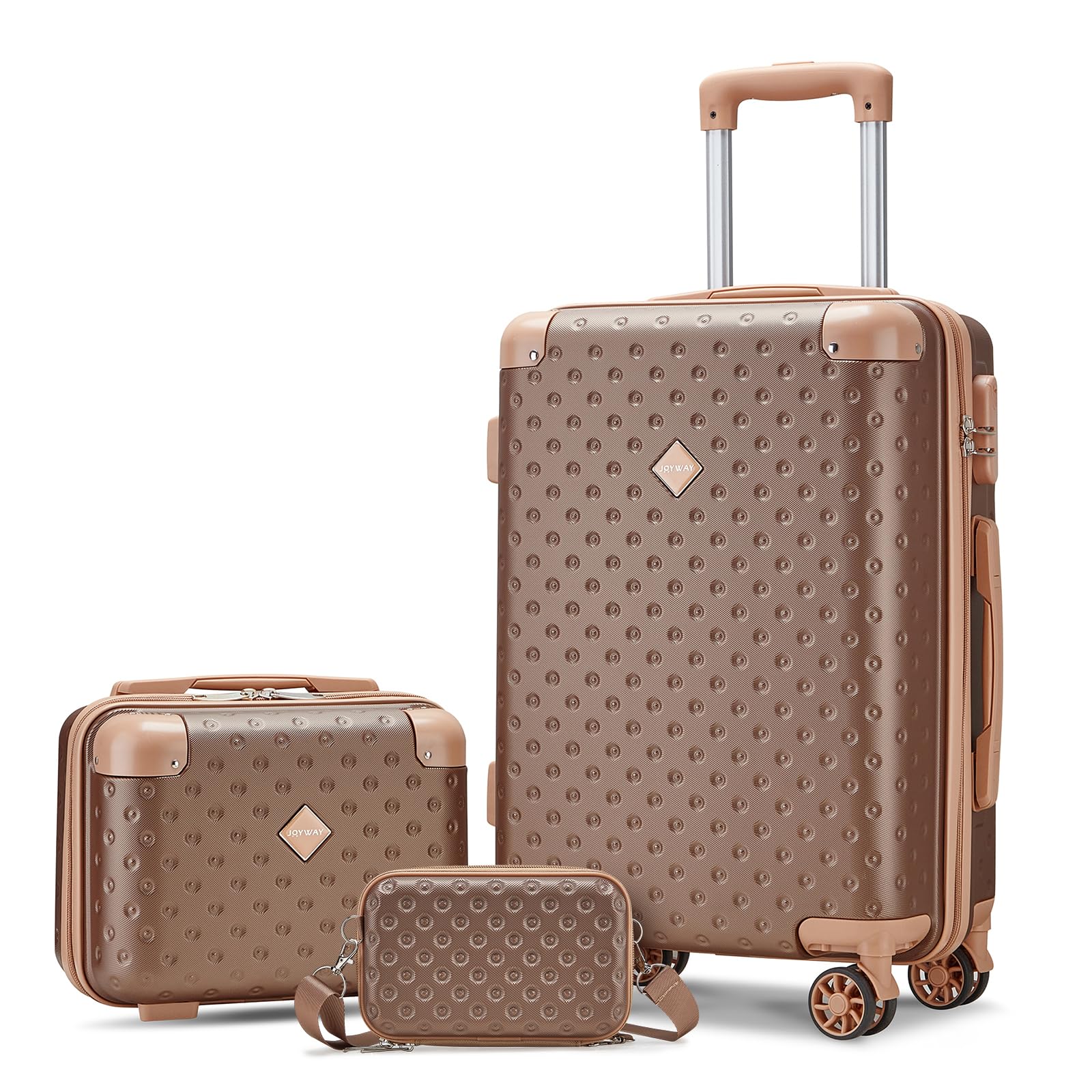 Joyway 20 Inch Hardside Carry On Luggage Set with Spinner Wheels - 3 Piece Airline Approved Suitcase 22x14x9 with Combination Lock (Brown) - Perfect for Business Travel & Weekend Getaways