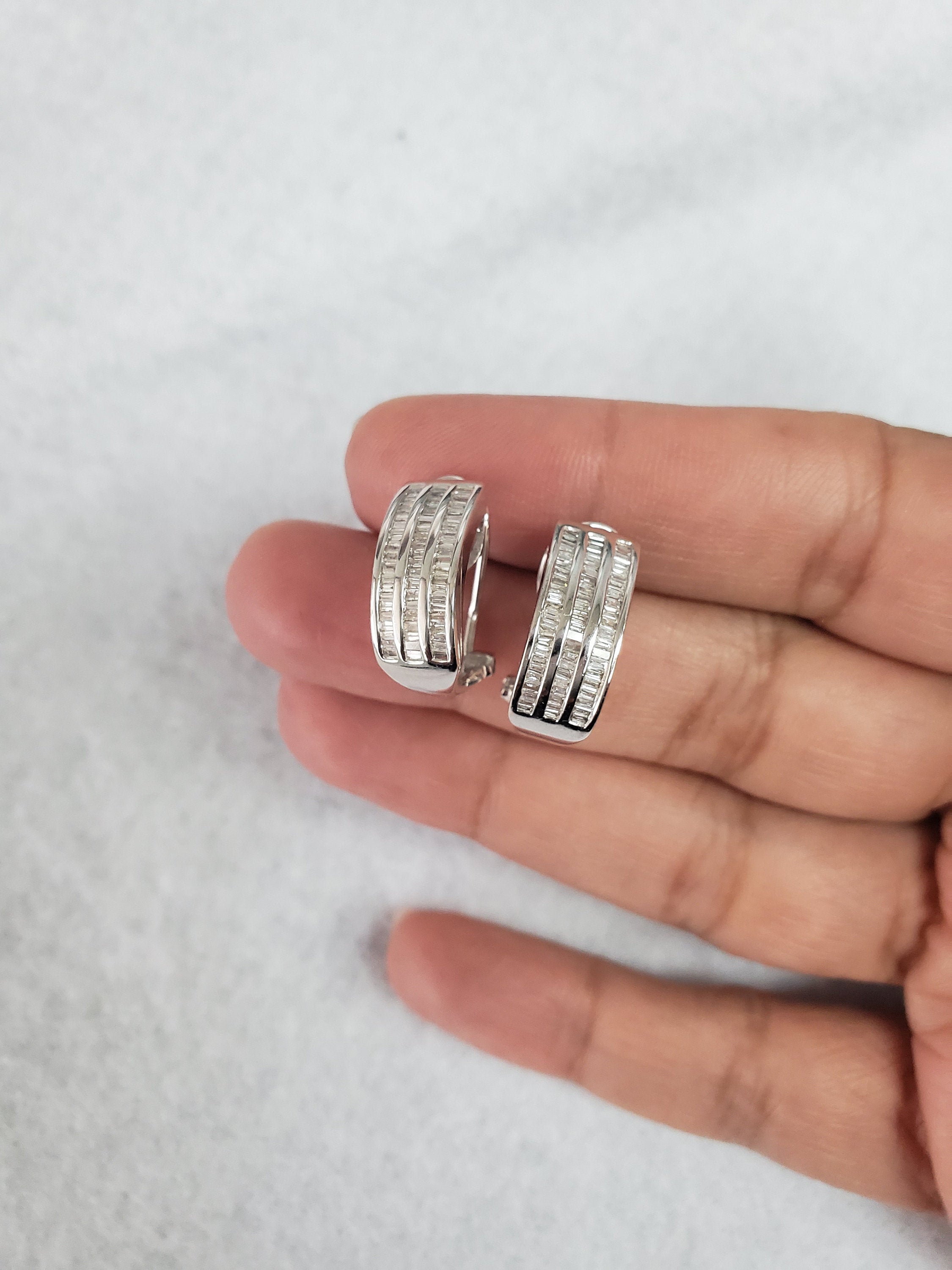 14K White Gold Diamond Baguette Earrings .96cttw - Elegant Stud Earrings for Women, Perfect for Weddings, Parties & Special Occasions